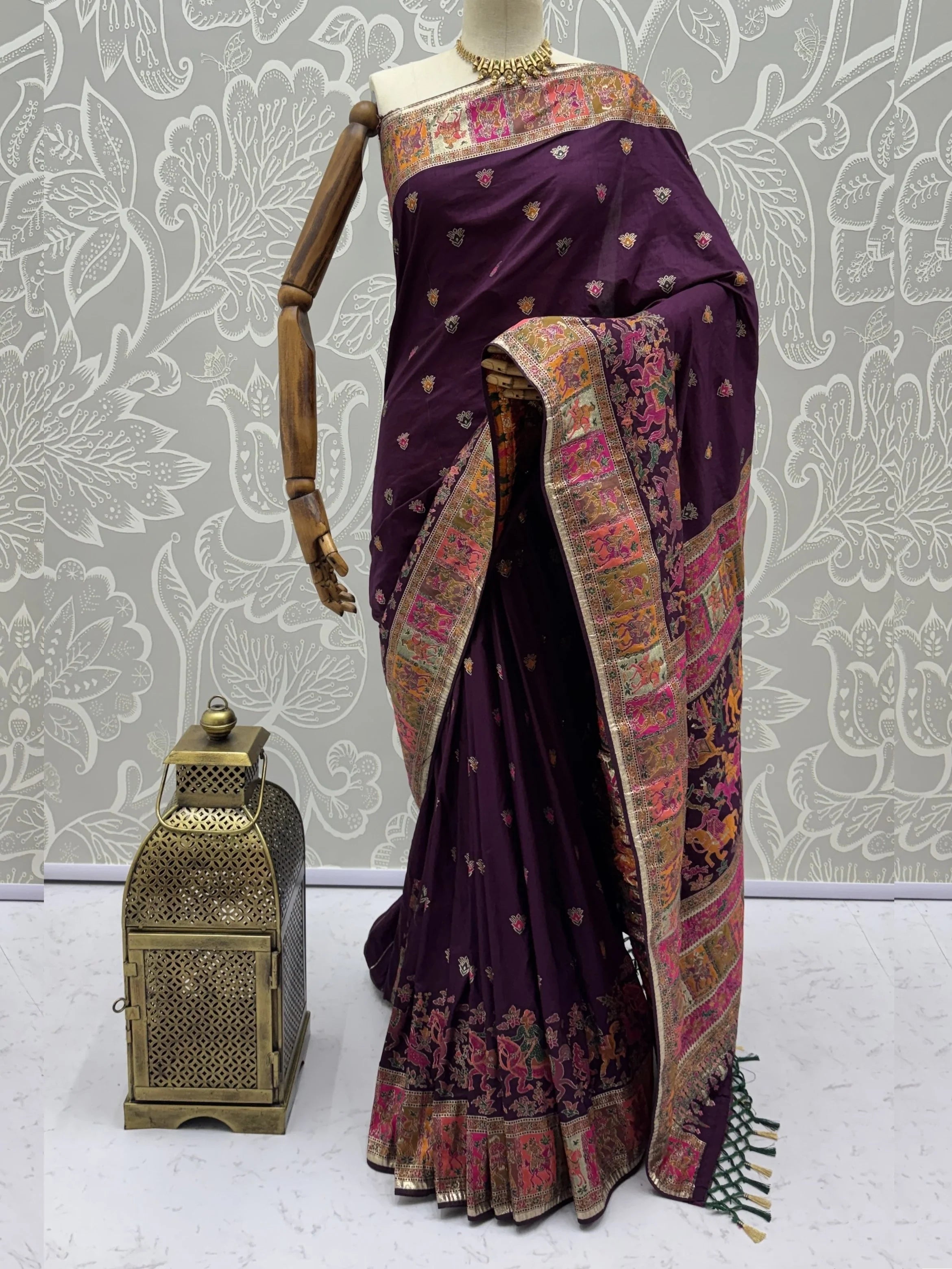 Purple Marvelous Zari Work Pashmina Silk Saree With Blouse