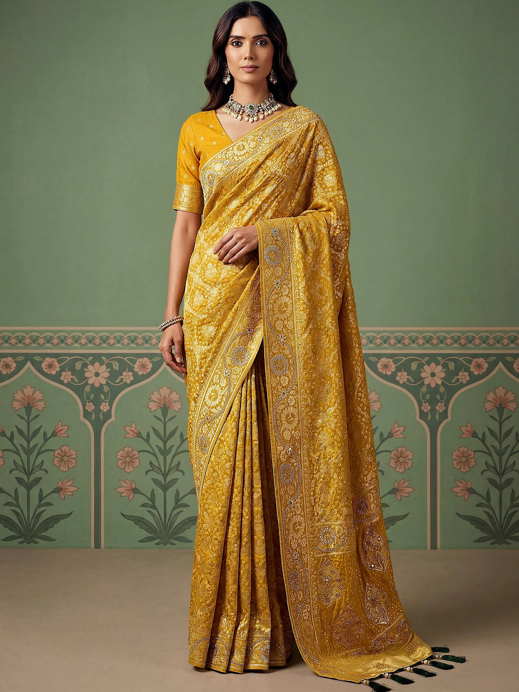 Mustard Alluring Zari Work Silk Event Wear Saree With Blouse