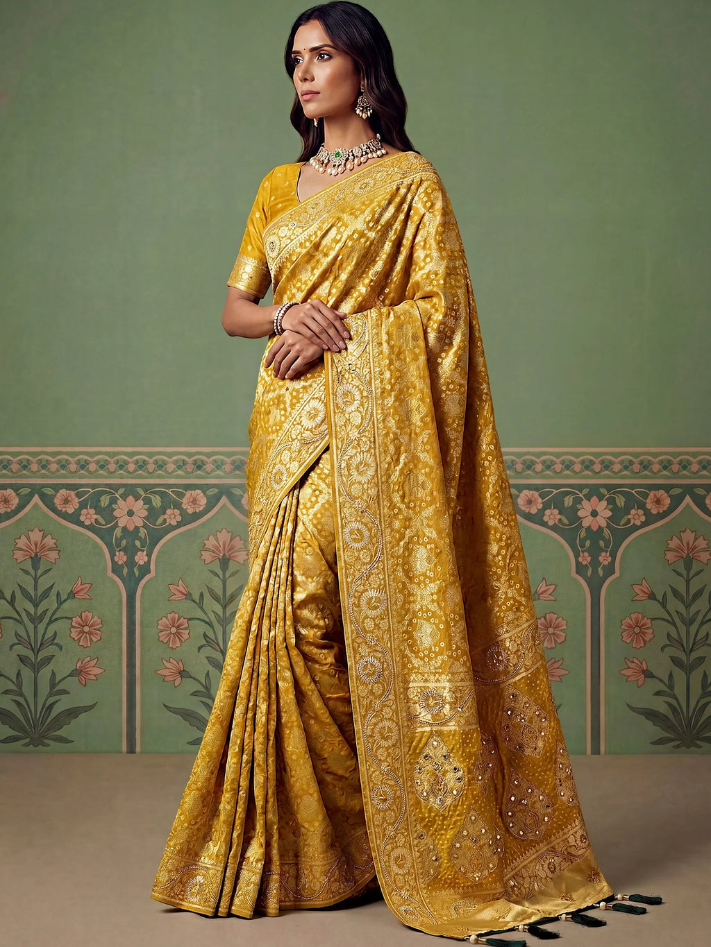 Mustard Alluring Zari Work Silk Event Wear Saree With Blouse