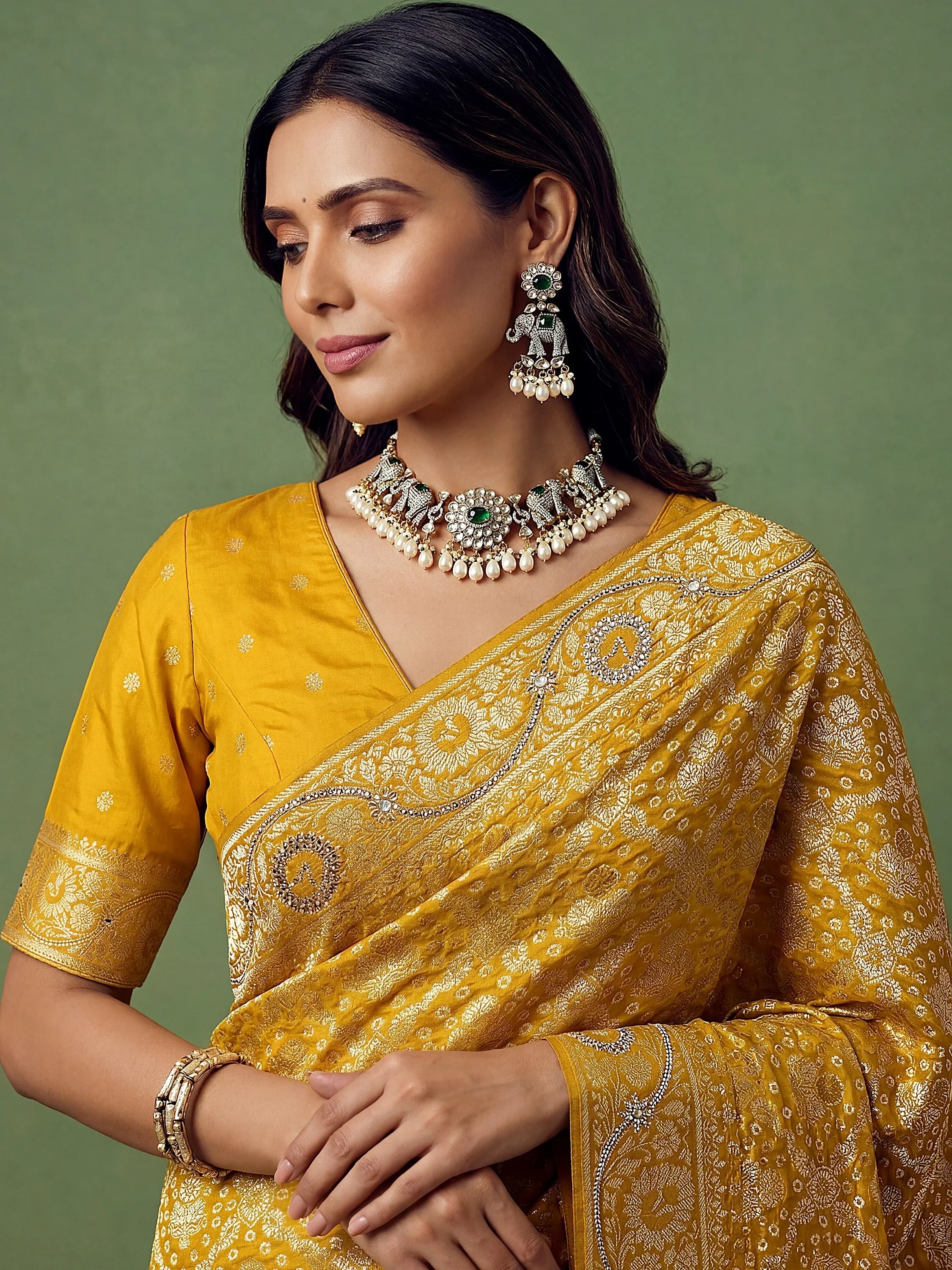 Mustard Alluring Zari Work Silk Event Wear Saree With Blouse