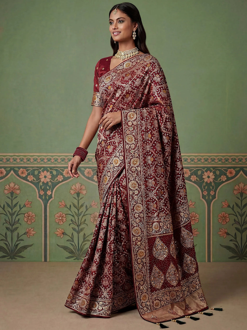 Maroon Alluring Zari Work Silk Event Wear Saree With Blouse
