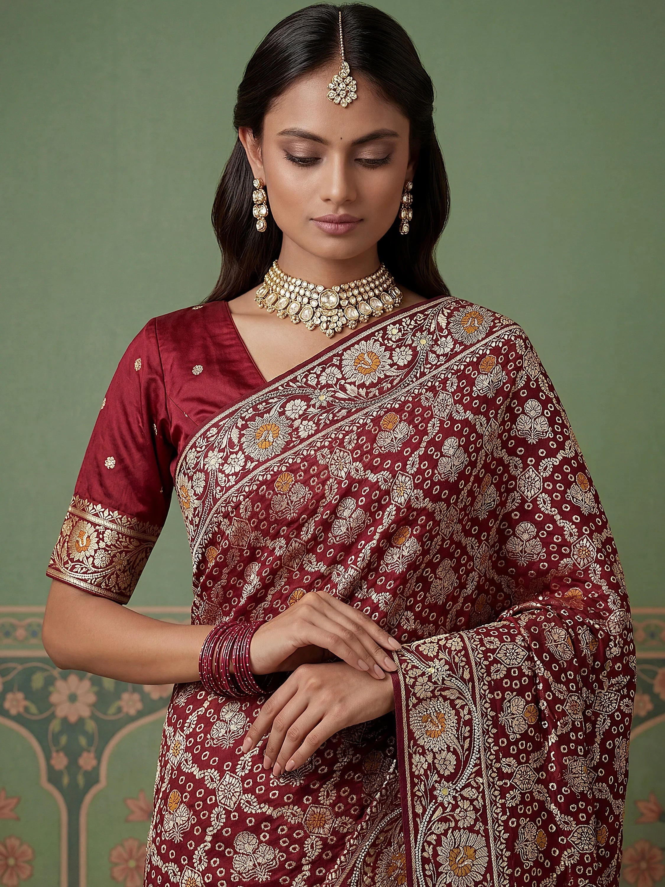 Maroon Alluring Zari Work Silk Event Wear Saree With Blouse