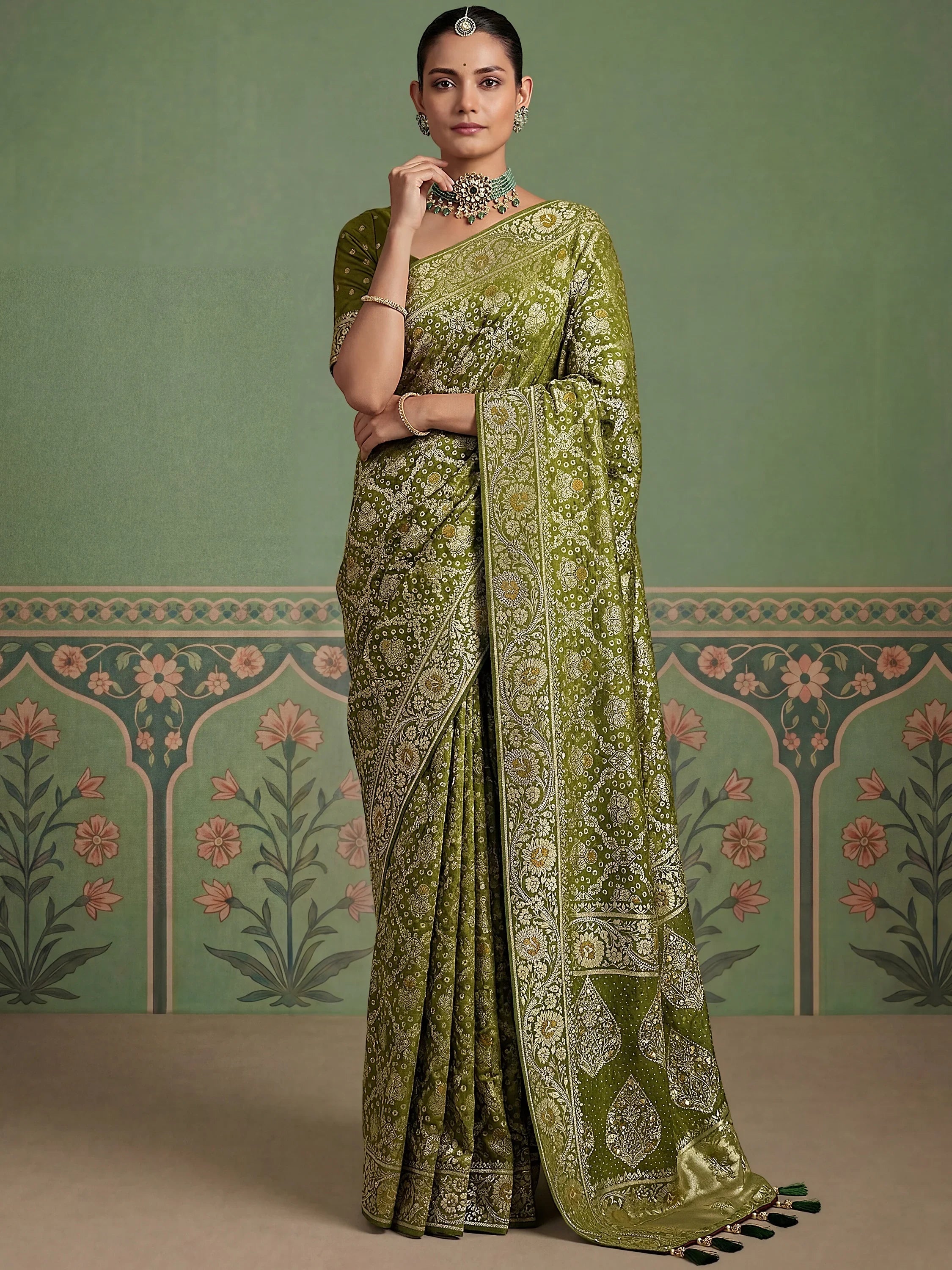 Green Alluring Zari Work Silk Event Wear Saree With Blouse