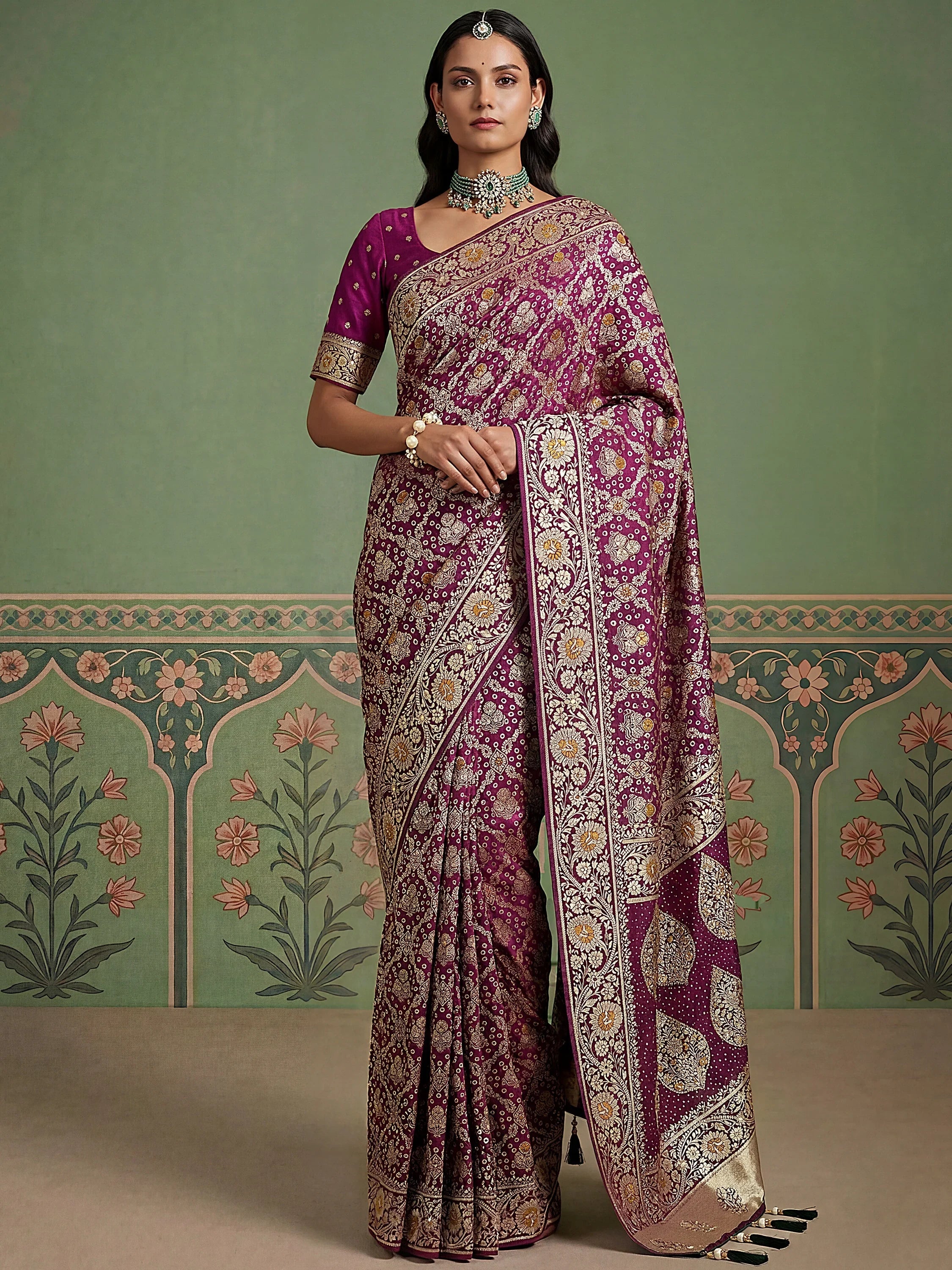 Wine Alluring Zari Work Silk Event Wear Saree With Blouse