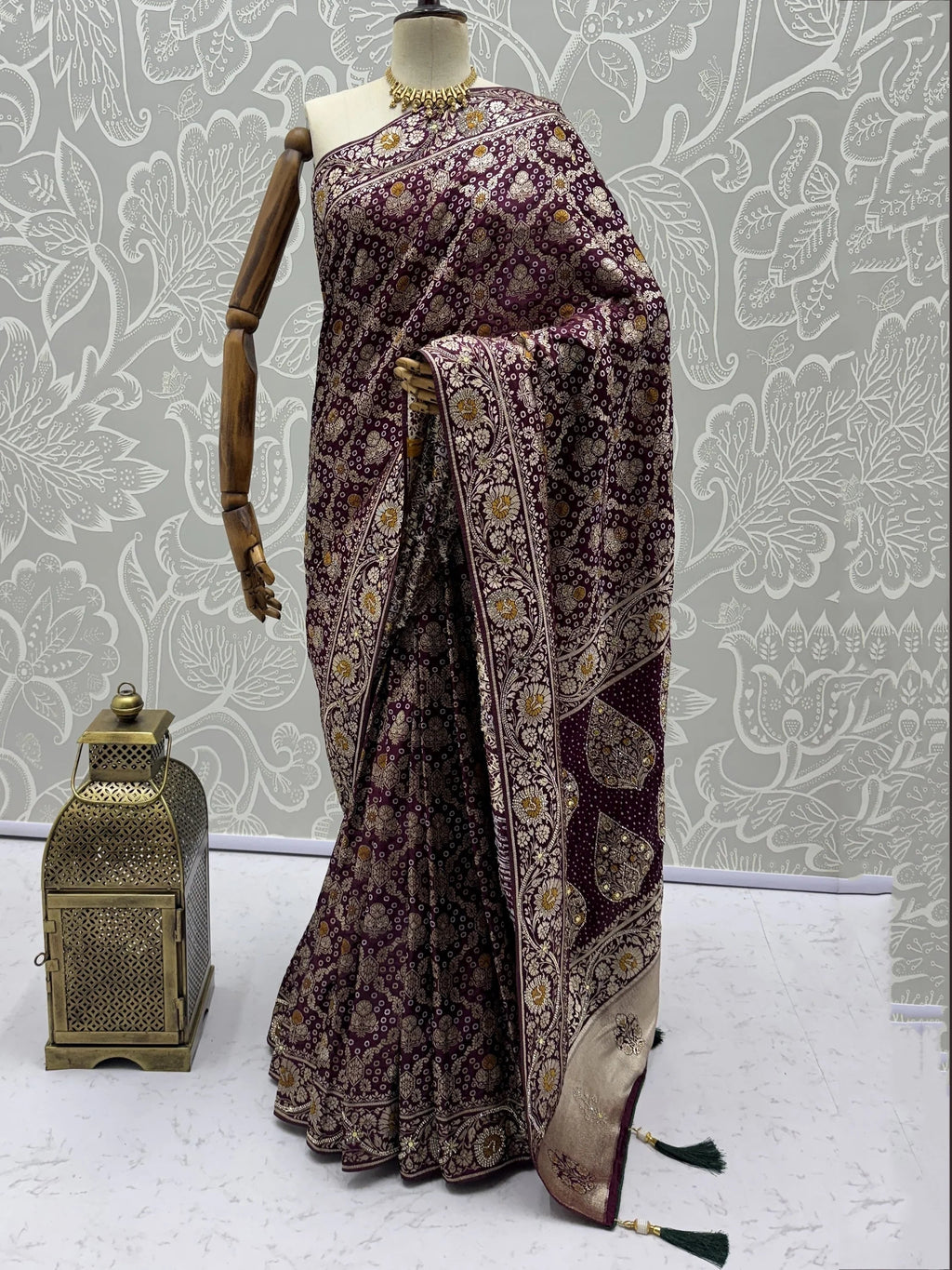 Wine Alluring Zari Work Silk Event Wear Saree With Blouse