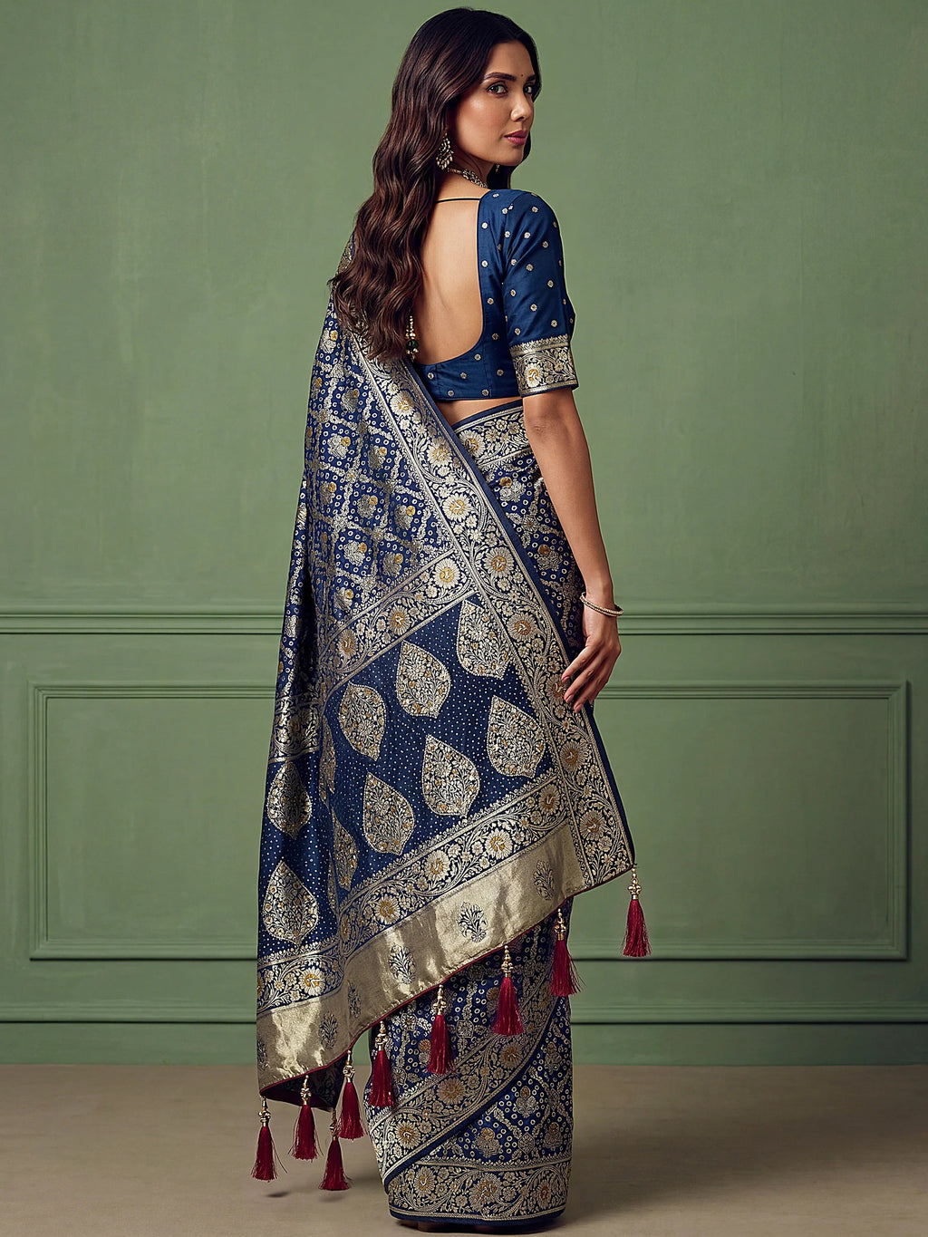Navy Alluring Zari Work Silk Event Wear Saree With Blouse