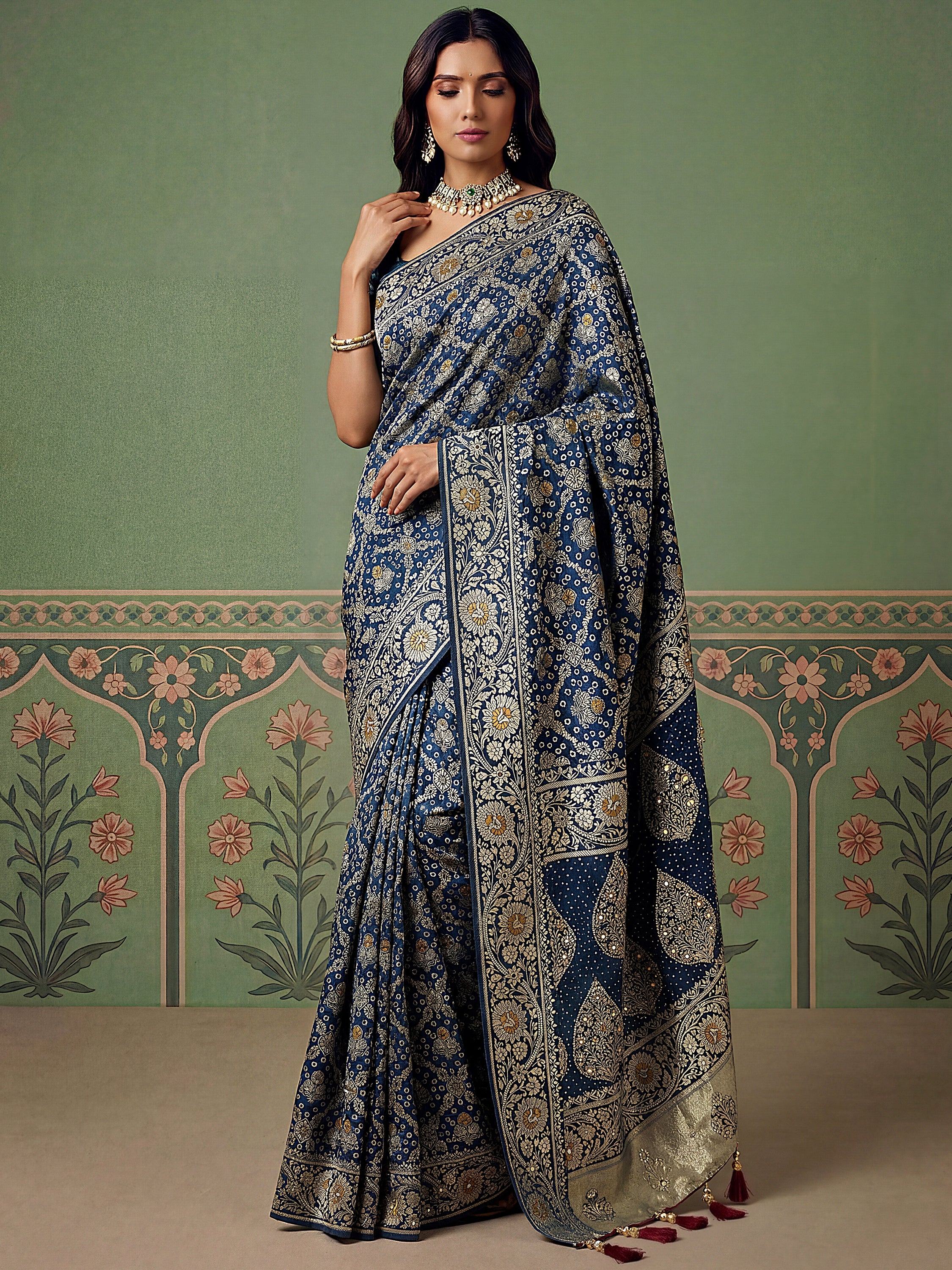 Navy Alluring Zari Work Silk Event Wear Saree With Blouse