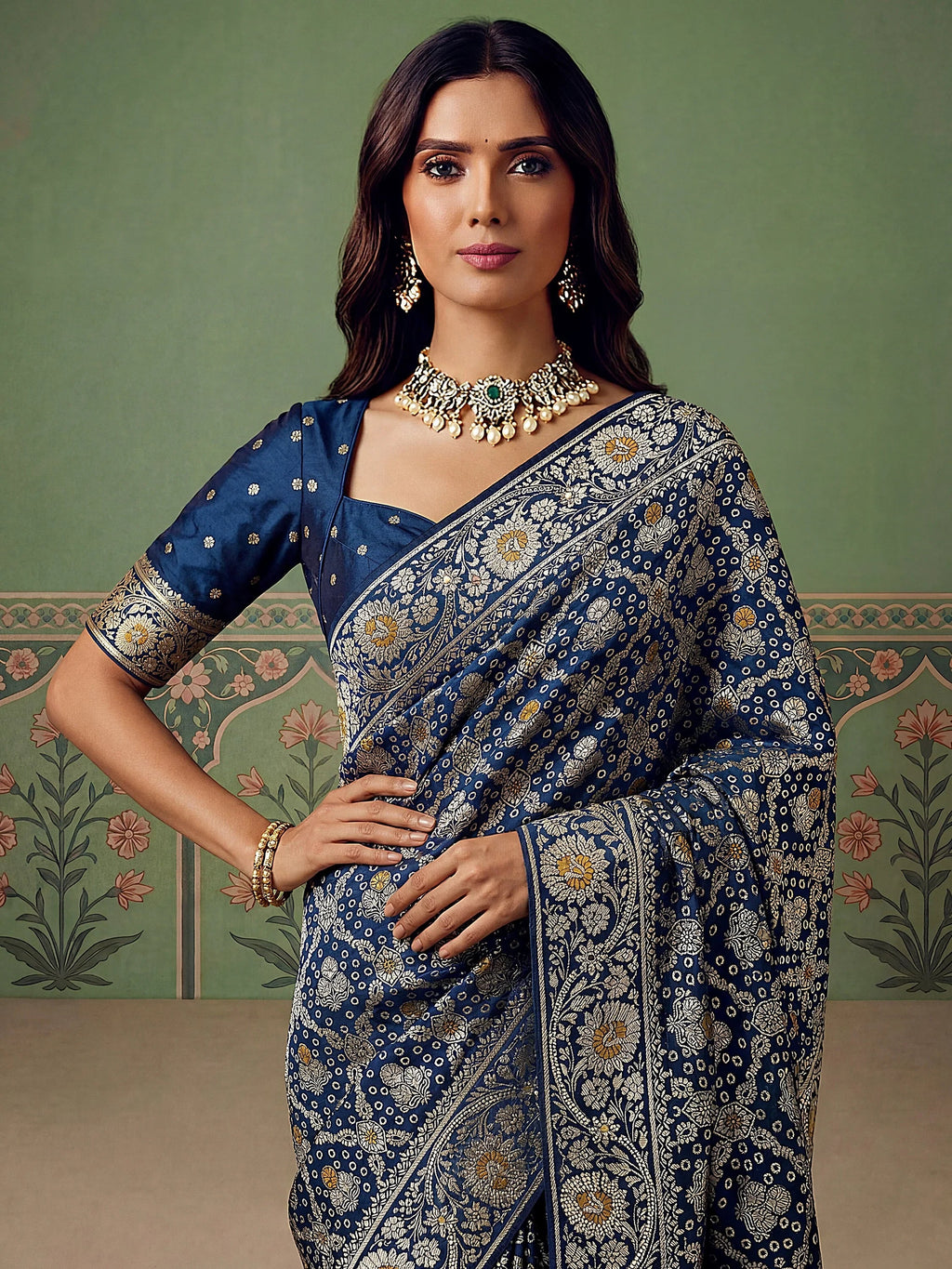 Navy Alluring Zari Work Silk Event Wear Saree With Blouse