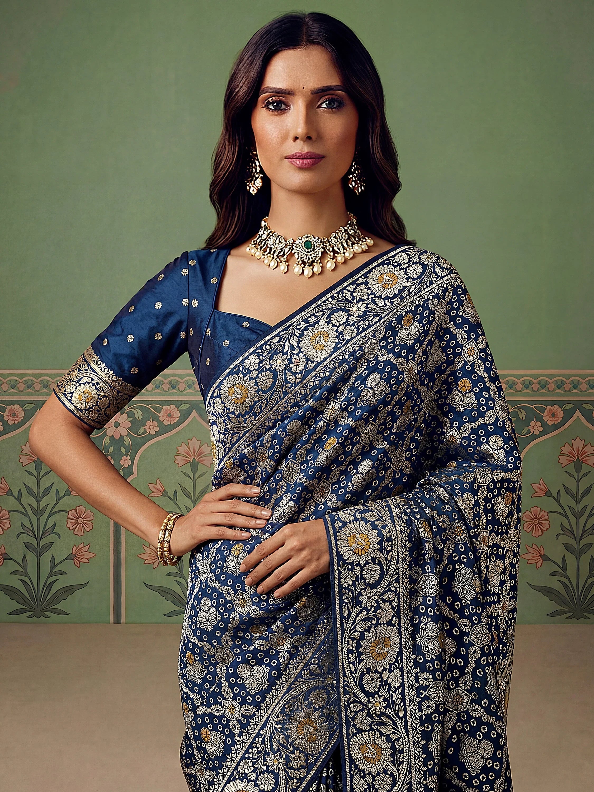 Navy Alluring Zari Work Silk Event Wear Saree With Blouse
