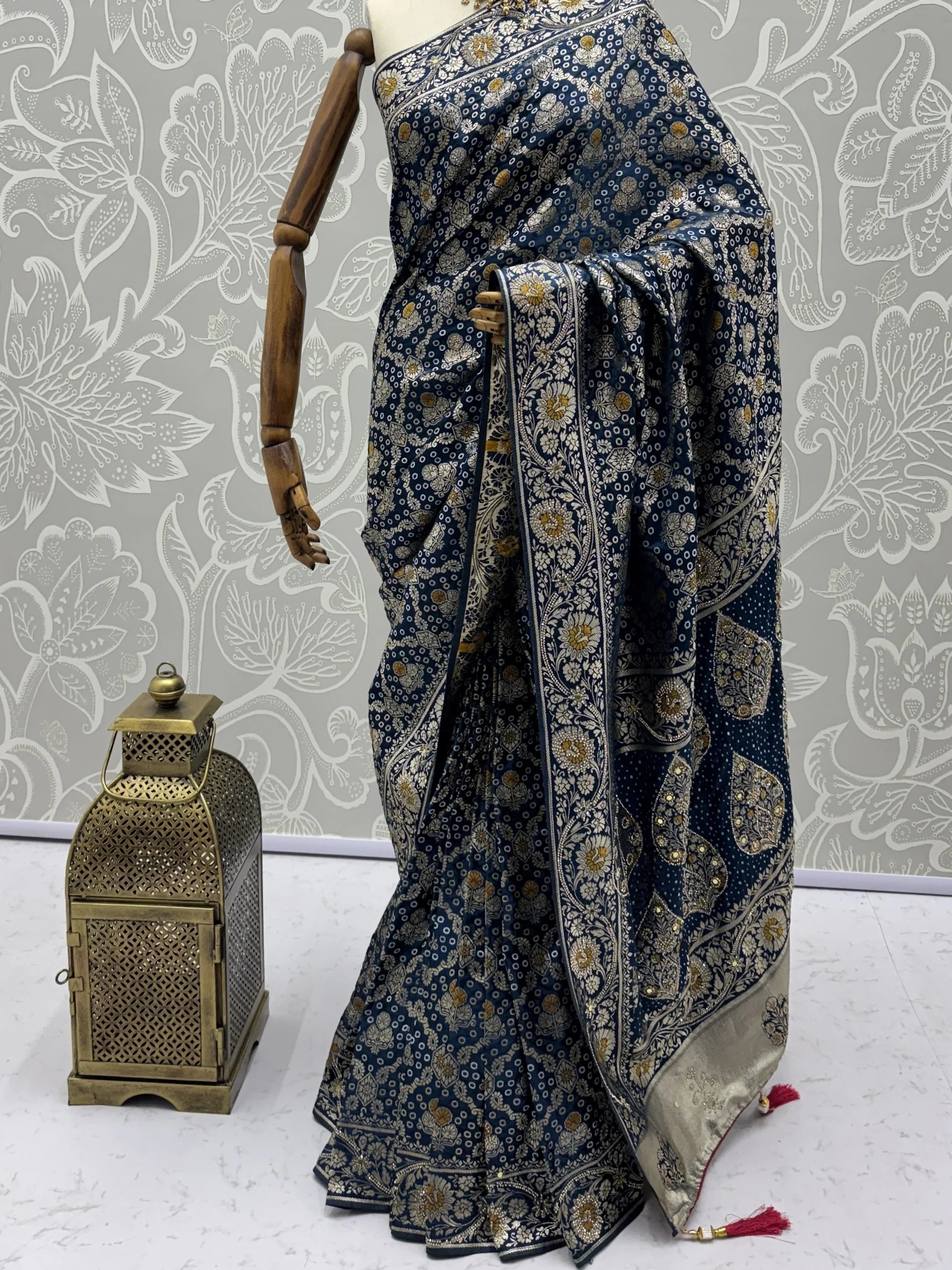 Navy Alluring Zari Work Silk Event Wear Saree With Blouse