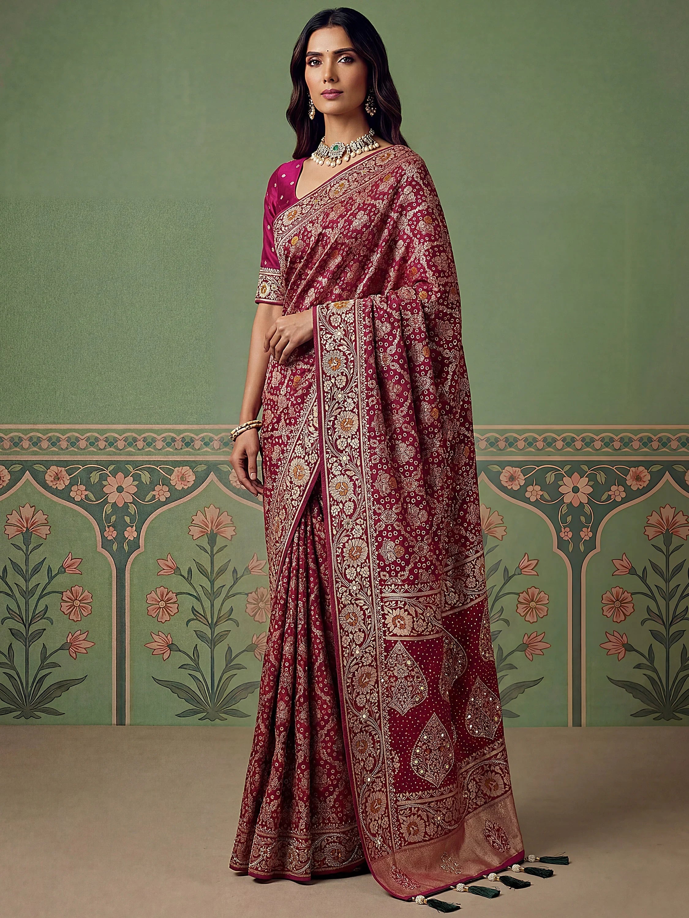 Pink Alluring Zari Work Silk Event Wear Saree With Blouse