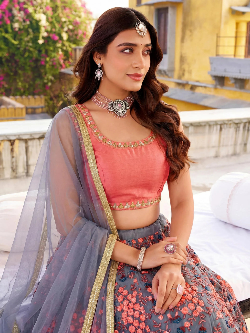 Incredible Grey Embroidered Net Festival Wear Lehenga Choli