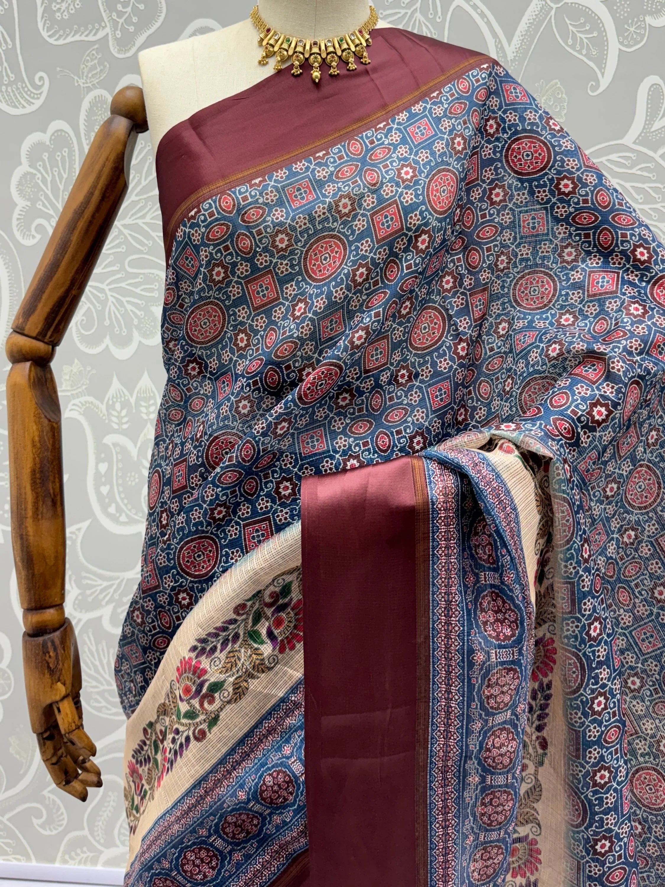 Navy Enchanting Printed Silk Festive Wear Saree With Blouse