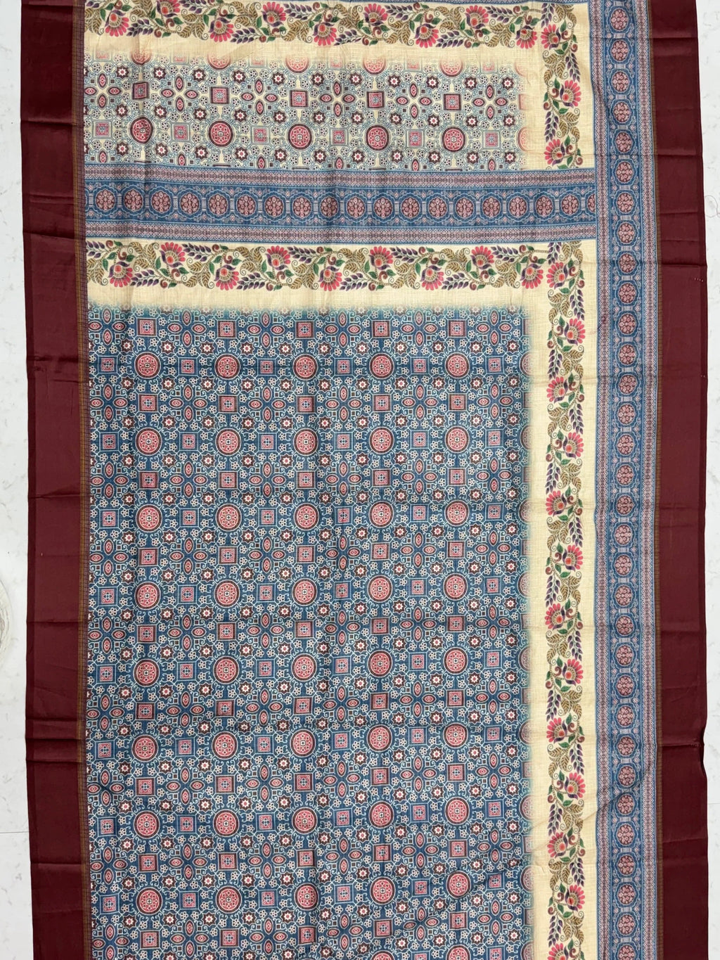 Navy Enchanting Printed Silk Festive Wear Saree With Blouse