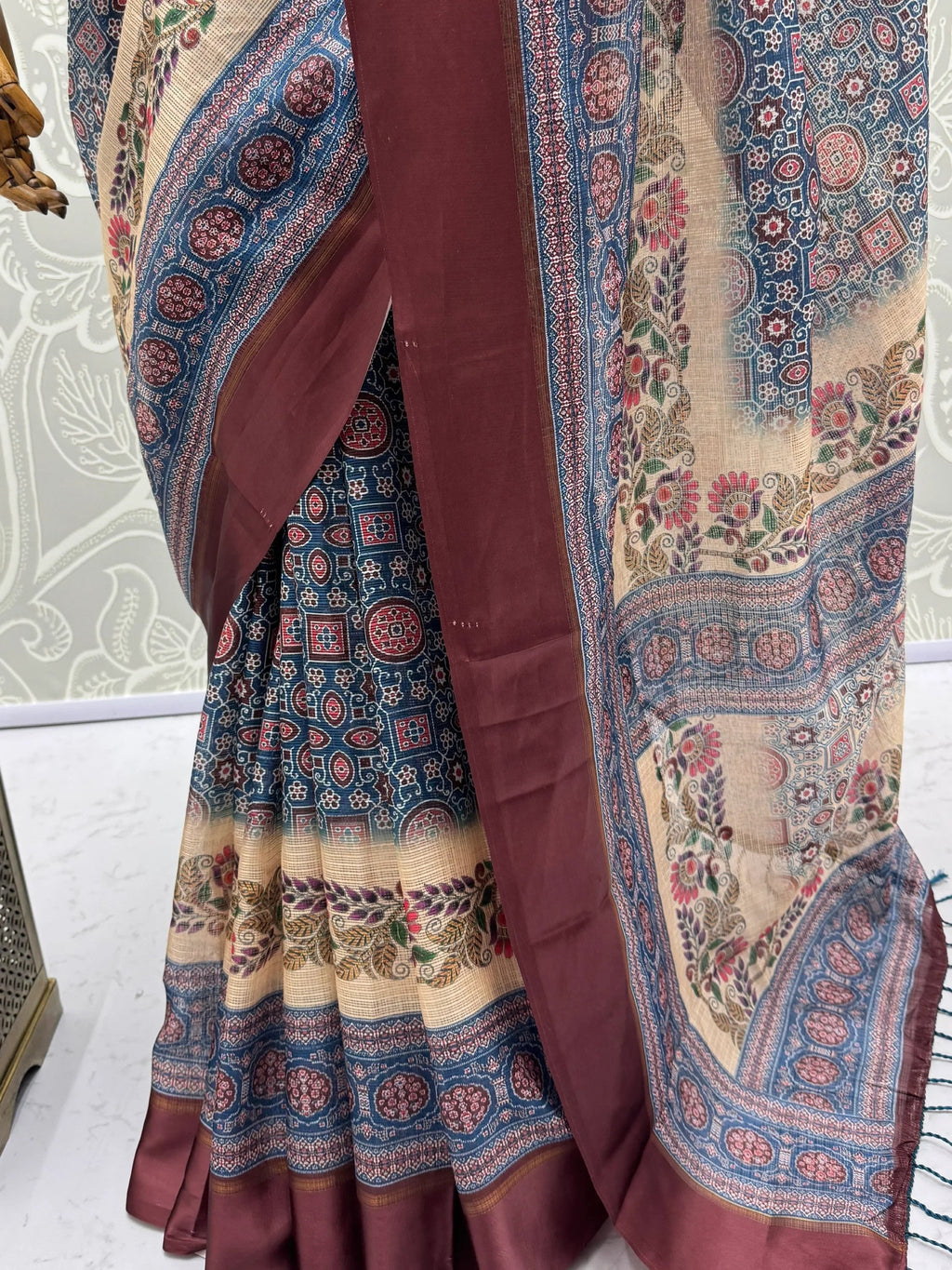 Navy Enchanting Printed Silk Festive Wear Saree With Blouse