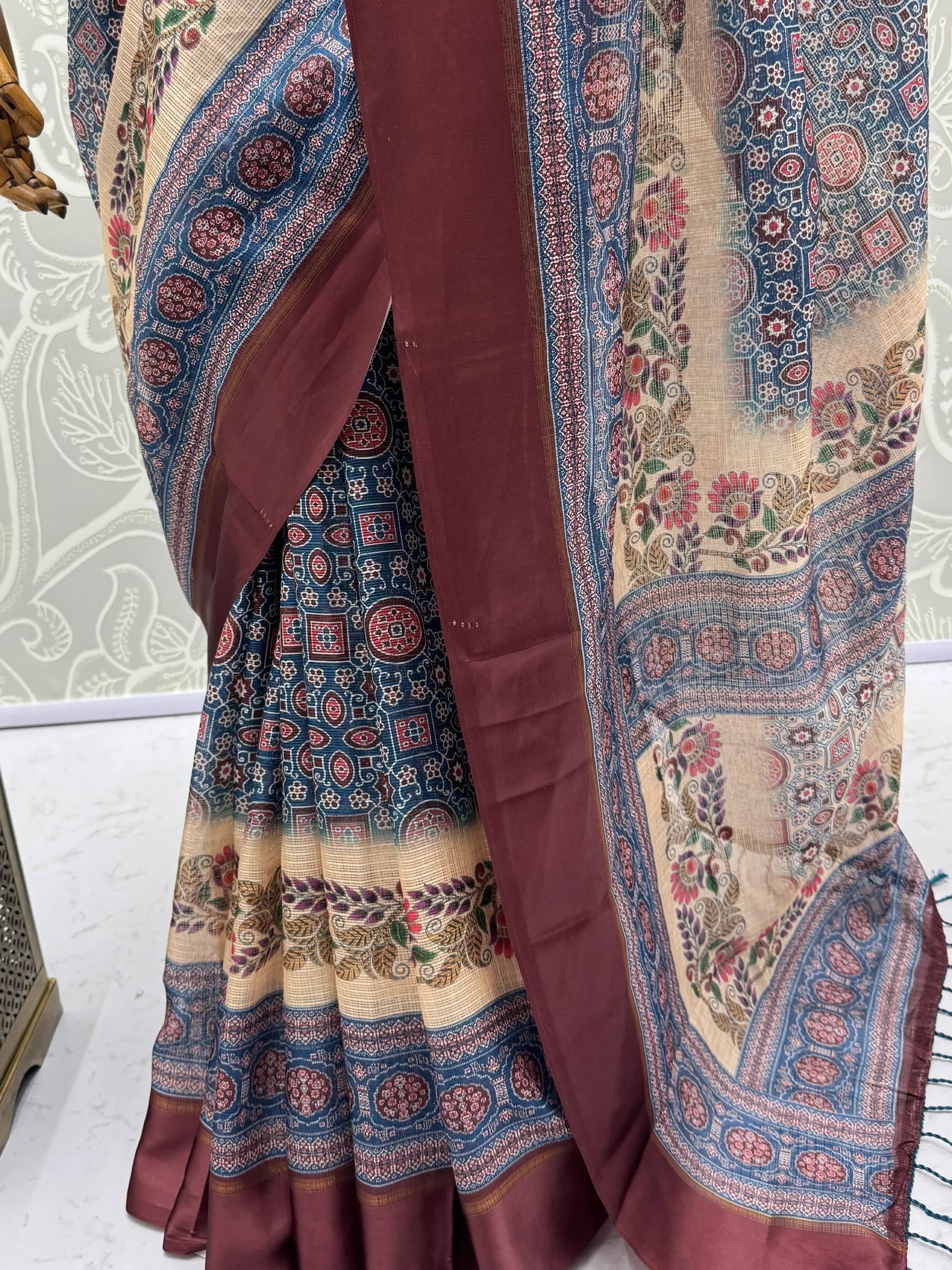 Navy Enchanting Printed Silk Festive Wear Saree With Blouse