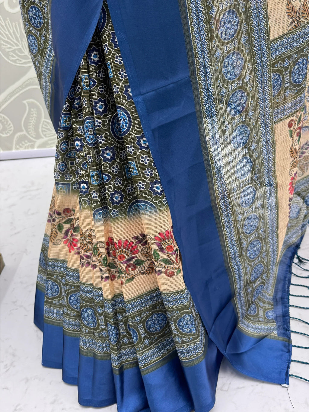 Olive Enchanting Printed Silk Festive Wear Saree With Blouse