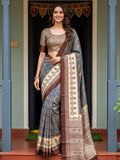 Blue Bewitching Digital Printed Silk Traditional Saree With Blouse