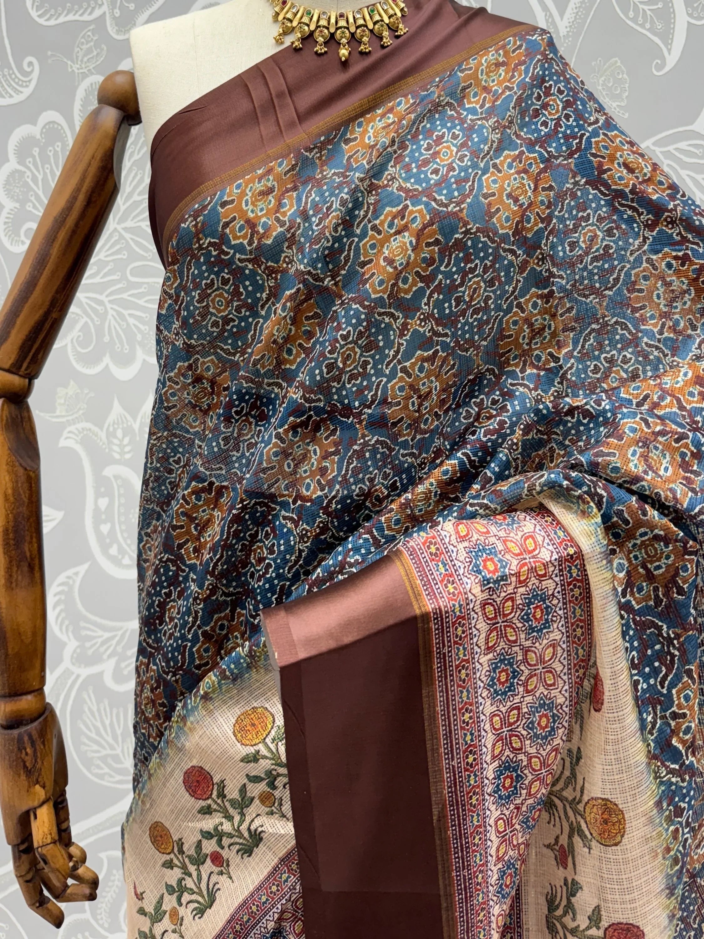 Blue Bewitching Digital Printed Silk Traditional Saree With Blouse