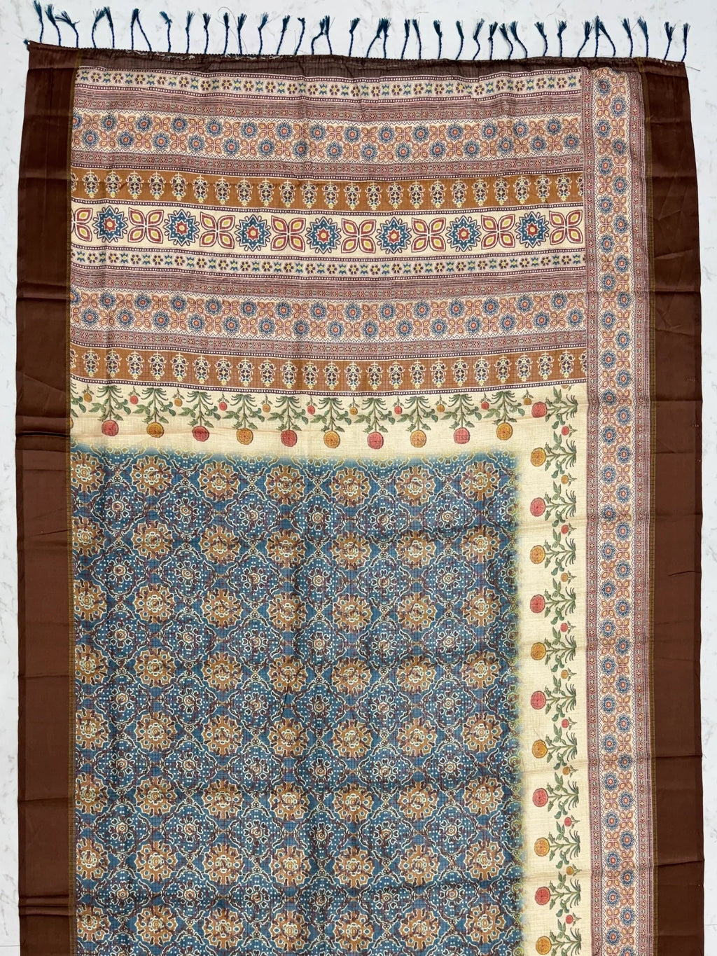Blue Bewitching Digital Printed Silk Traditional Saree With Blouse
