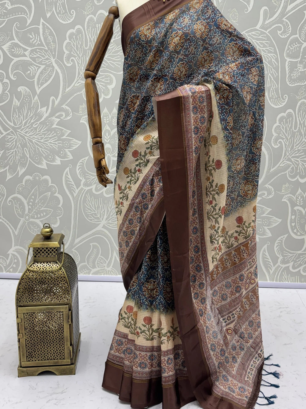 Blue Bewitching Digital Printed Silk Traditional Saree With Blouse