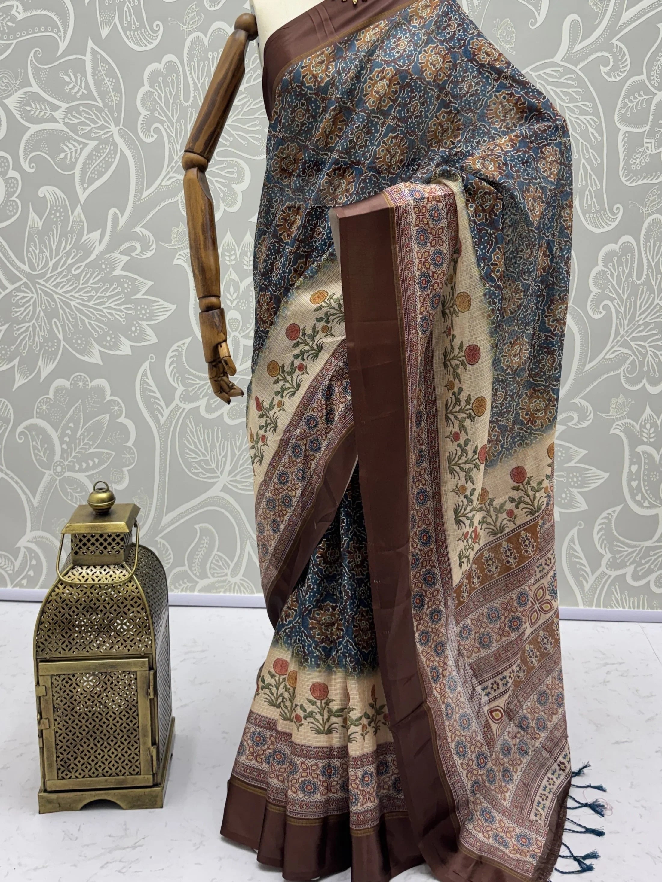 Blue Bewitching Digital Printed Silk Traditional Saree With Blouse