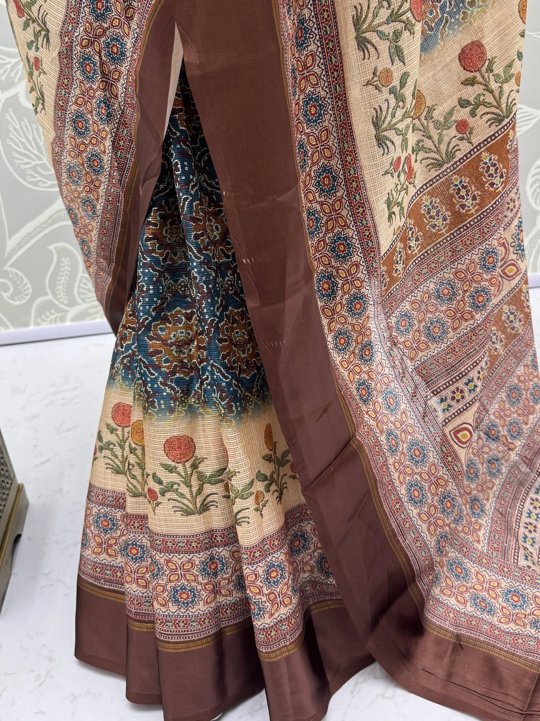 Blue Bewitching Digital Printed Silk Traditional Saree With Blouse