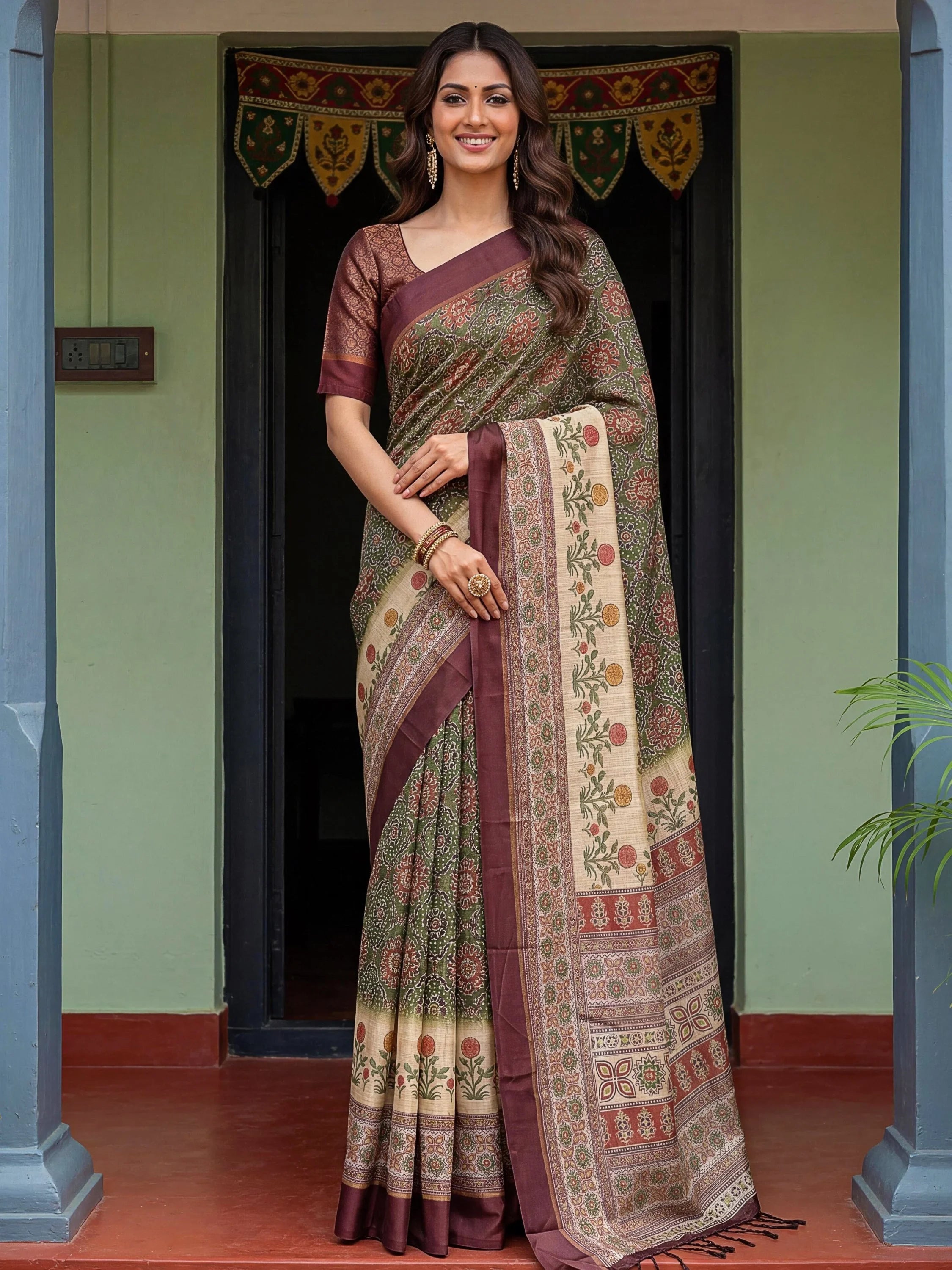 Green Bewitching Digital Printed Silk Traditional Saree With Blouse