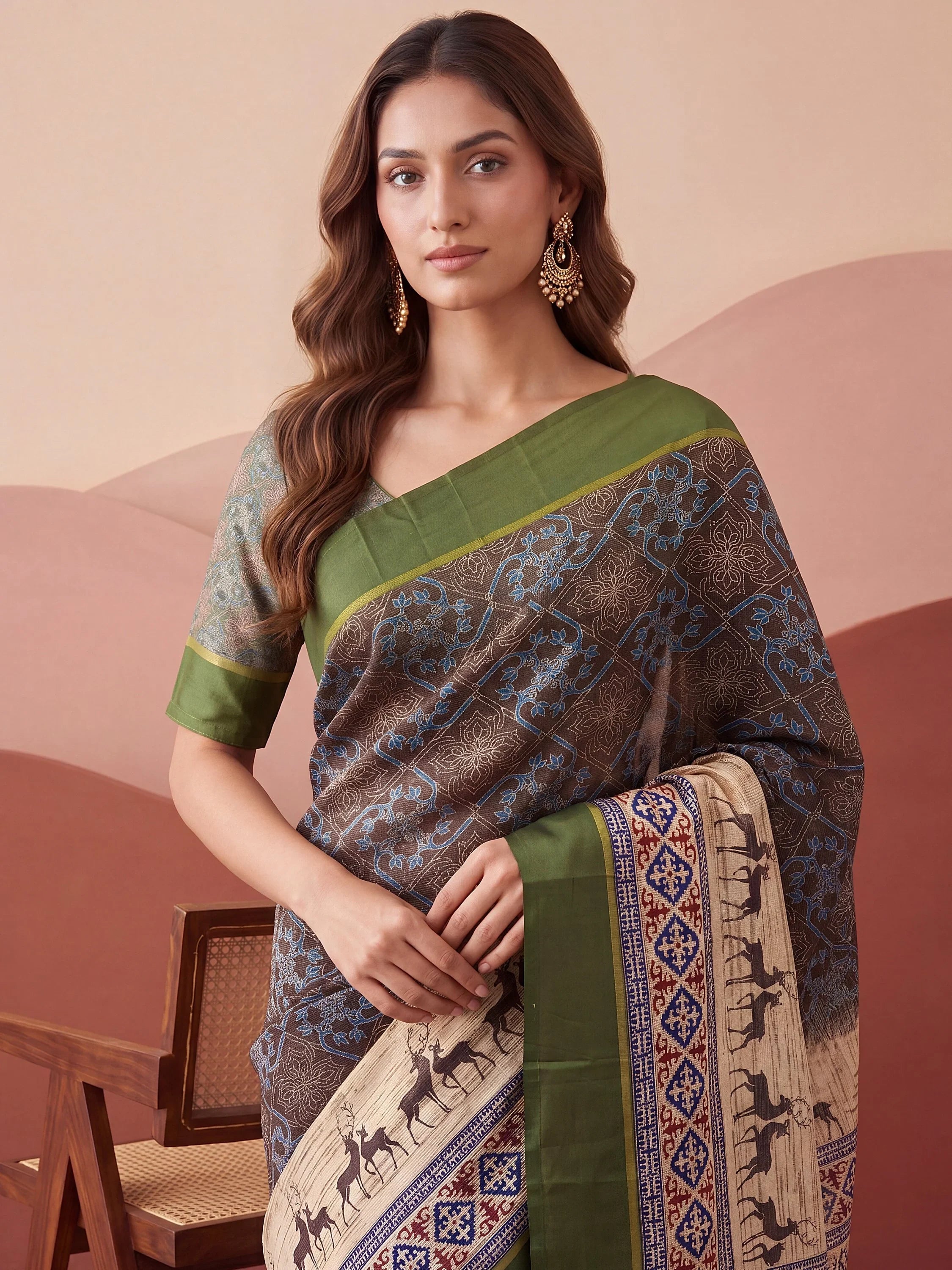 Green Graceful Digital Printed Silk Traditional Saree With Blouse