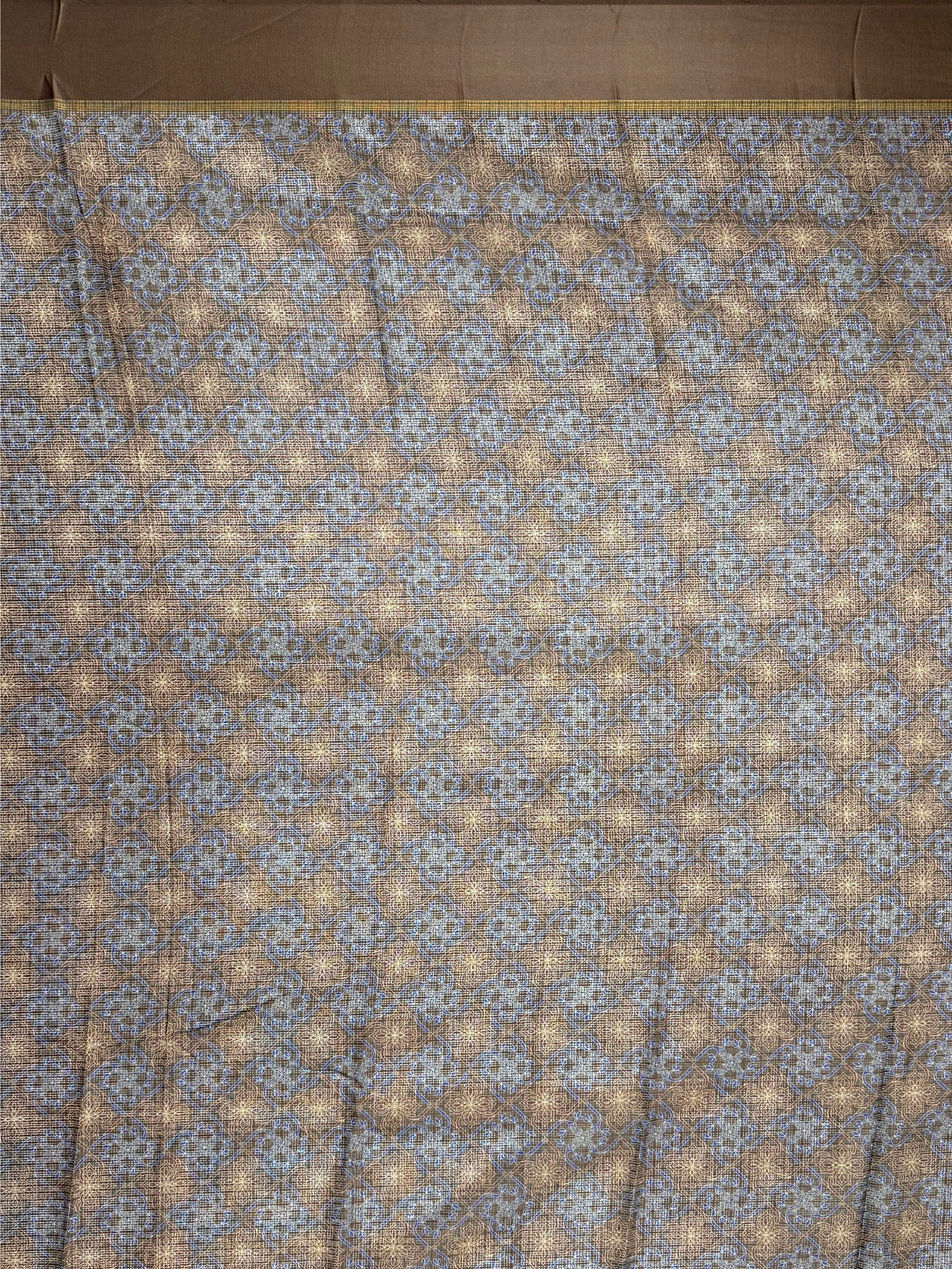 Brown Graceful Digital Printed Silk Traditional Saree With Blouse