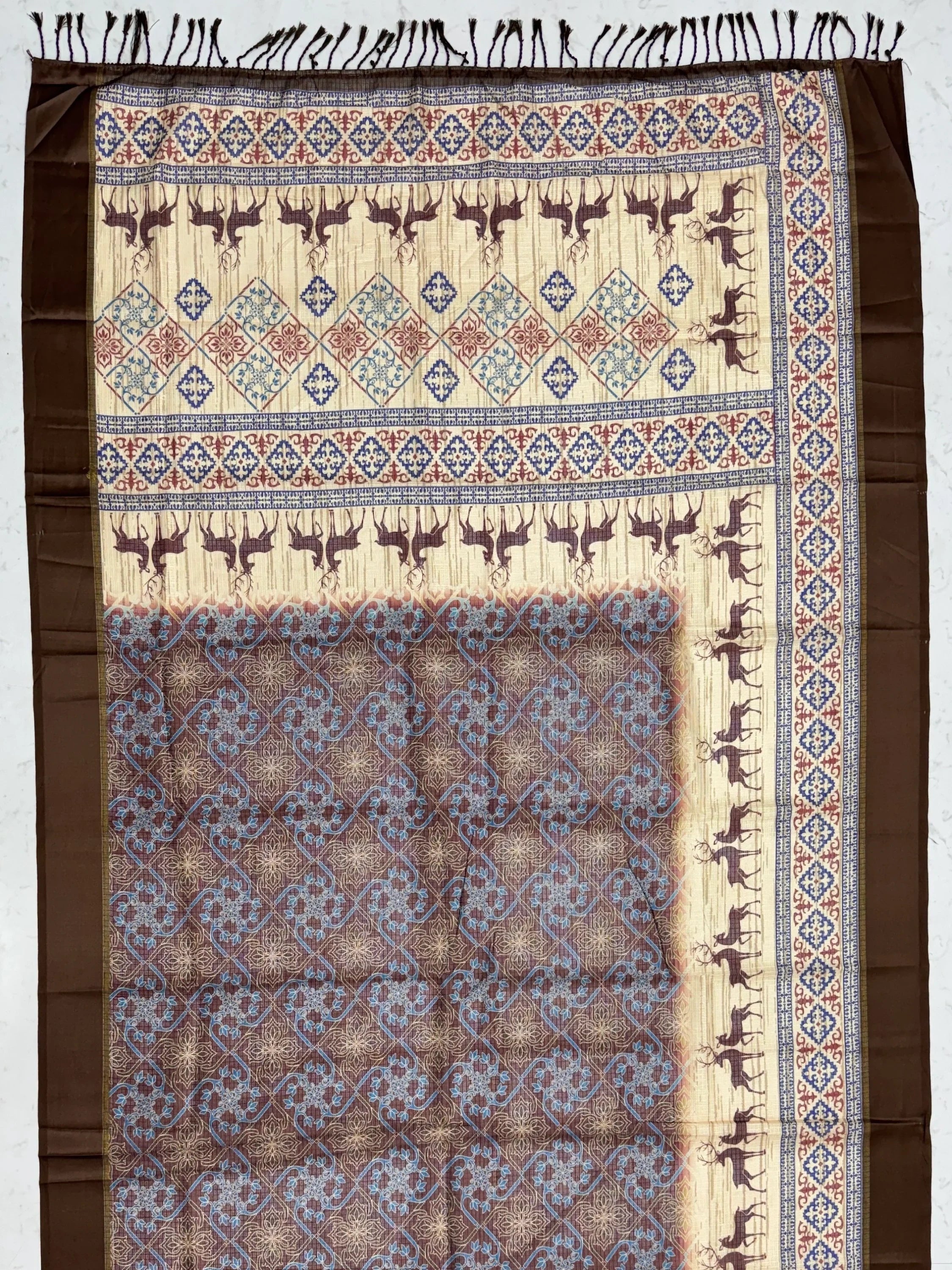 Brown Graceful Digital Printed Silk Traditional Saree With Blouse