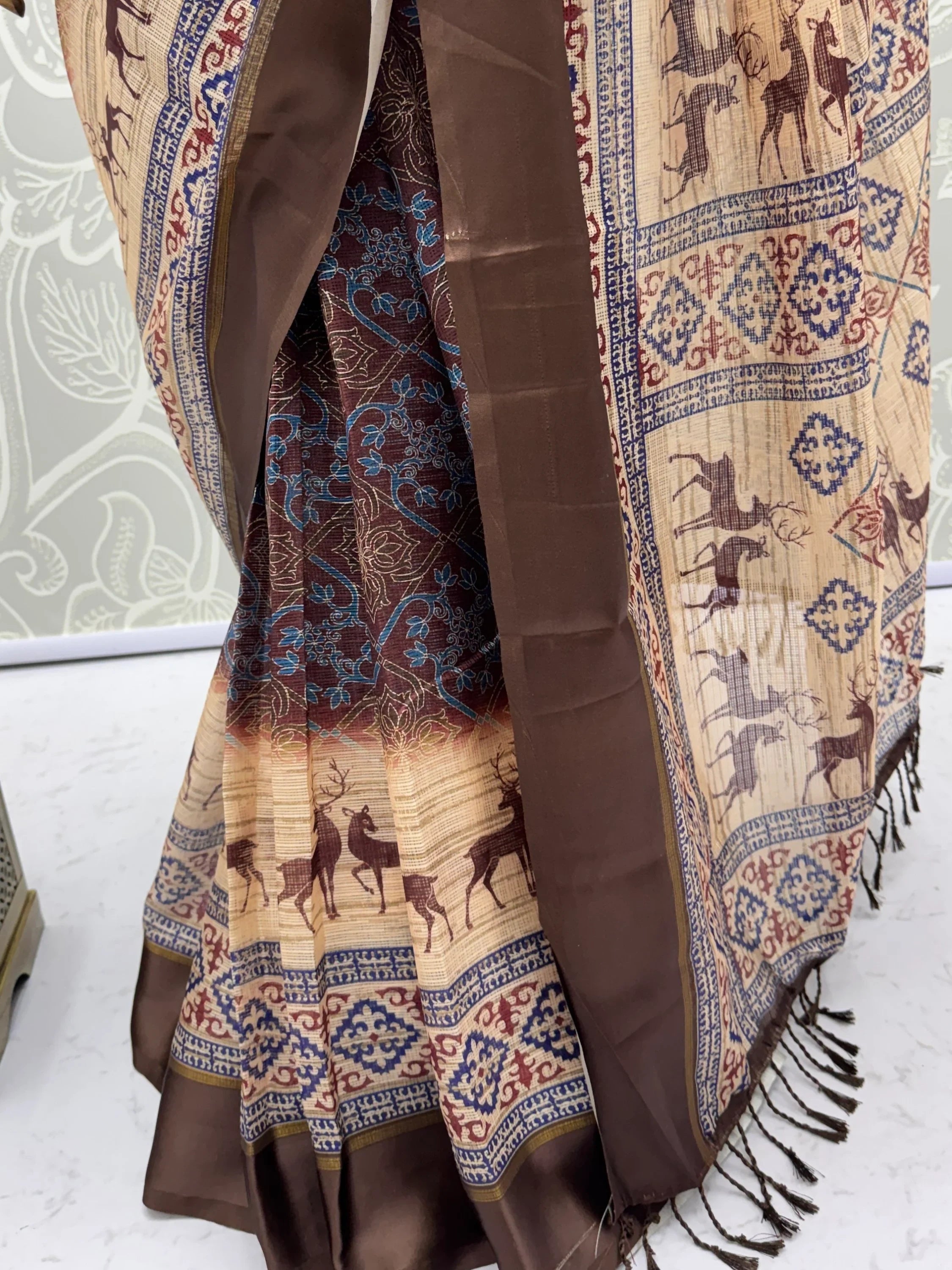 Brown Graceful Digital Printed Silk Traditional Saree With Blouse