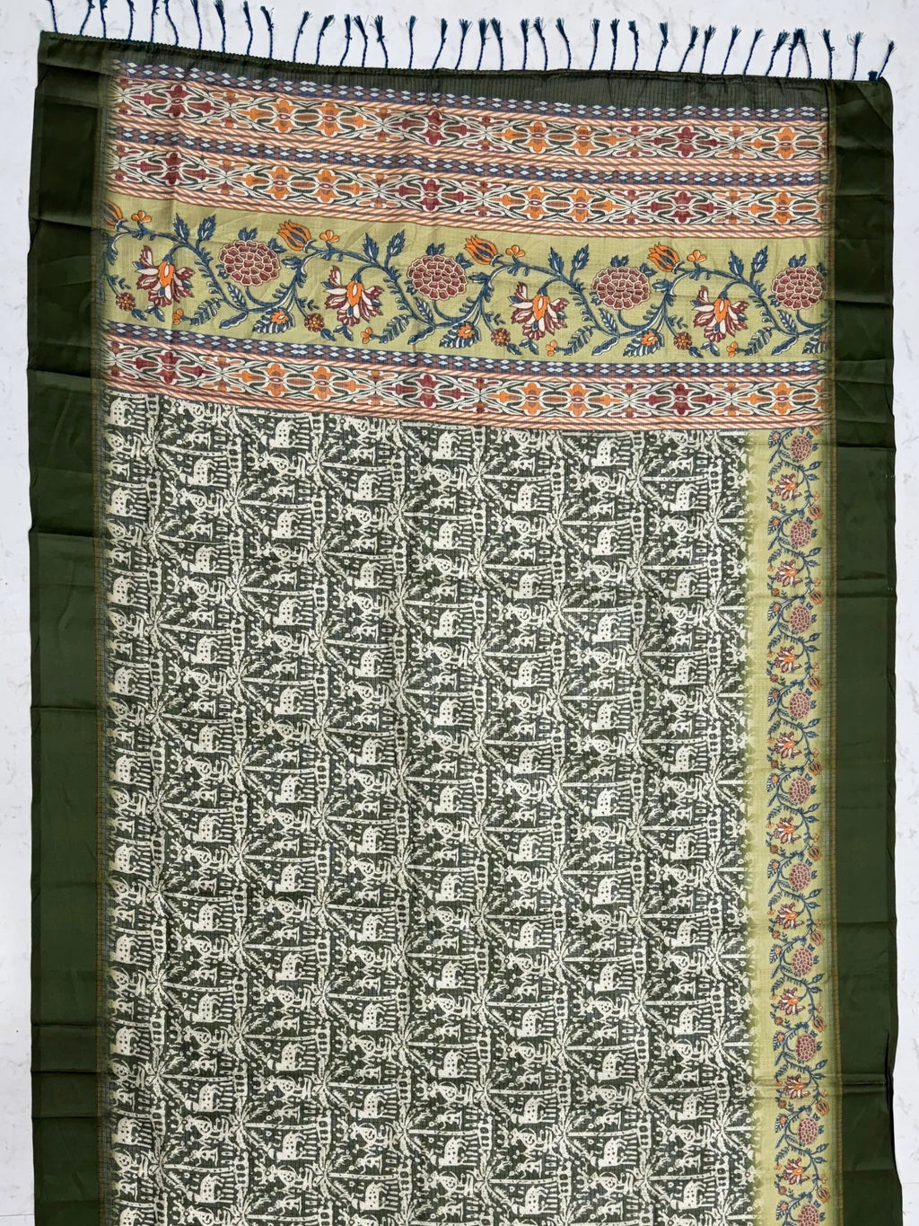 Green Splendid Printed Silk Daily Wear Saree With Blouse