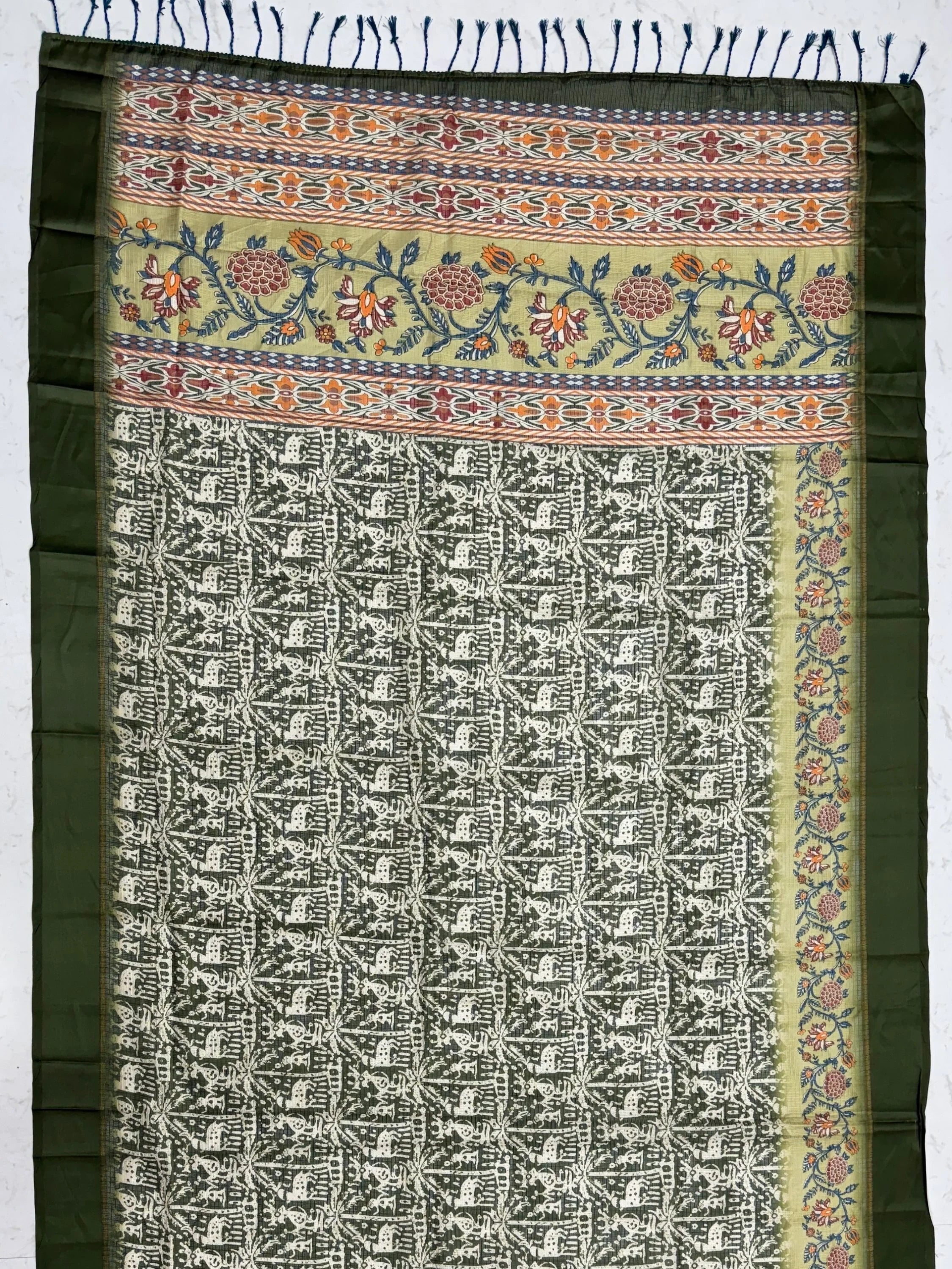 Green Splendid Printed Silk Daily Wear Saree With Blouse
