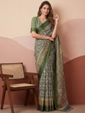 Green Splendid Printed Silk Daily Wear Saree With Blouse