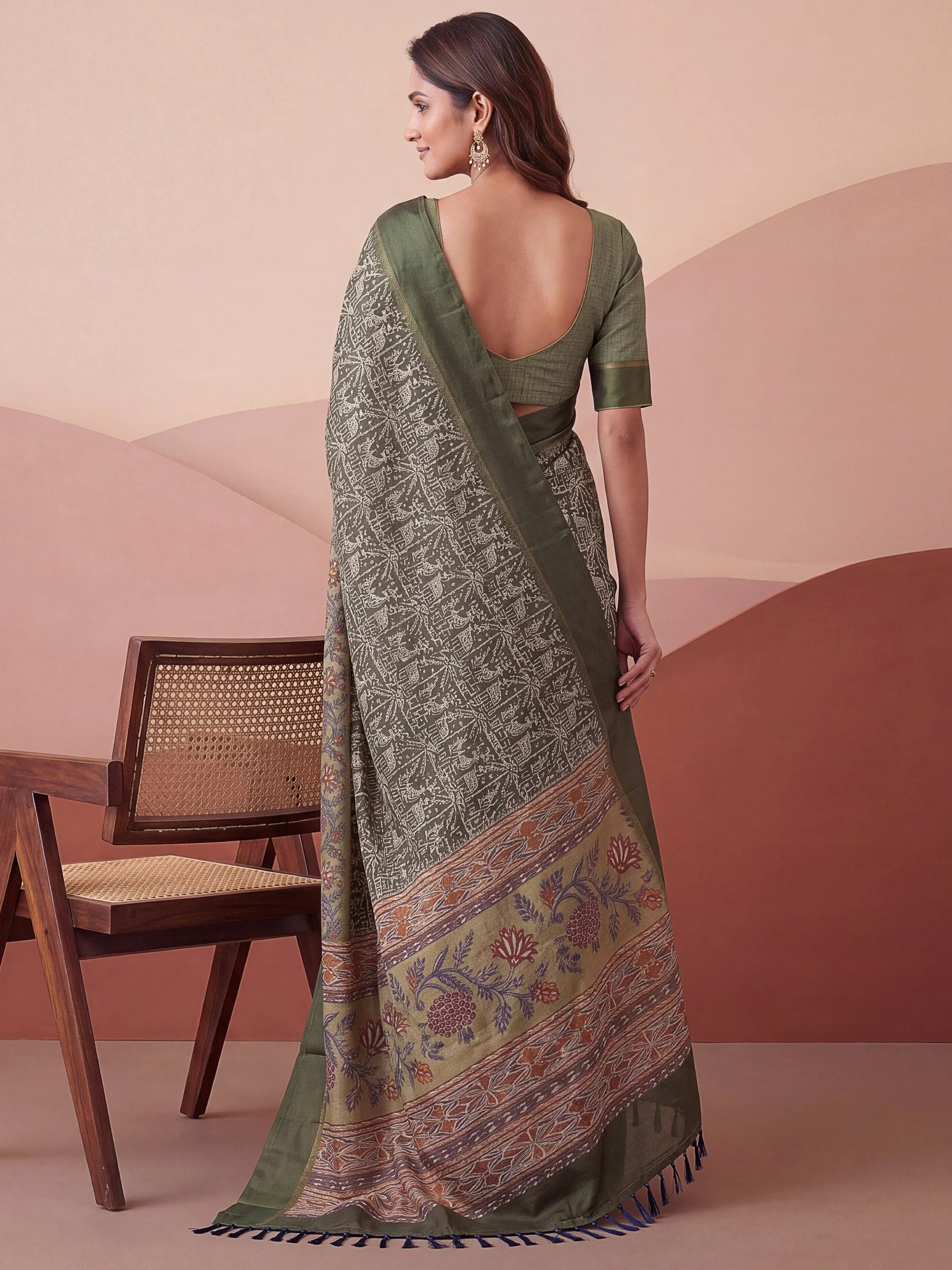 Green Splendid Printed Silk Daily Wear Saree With Blouse