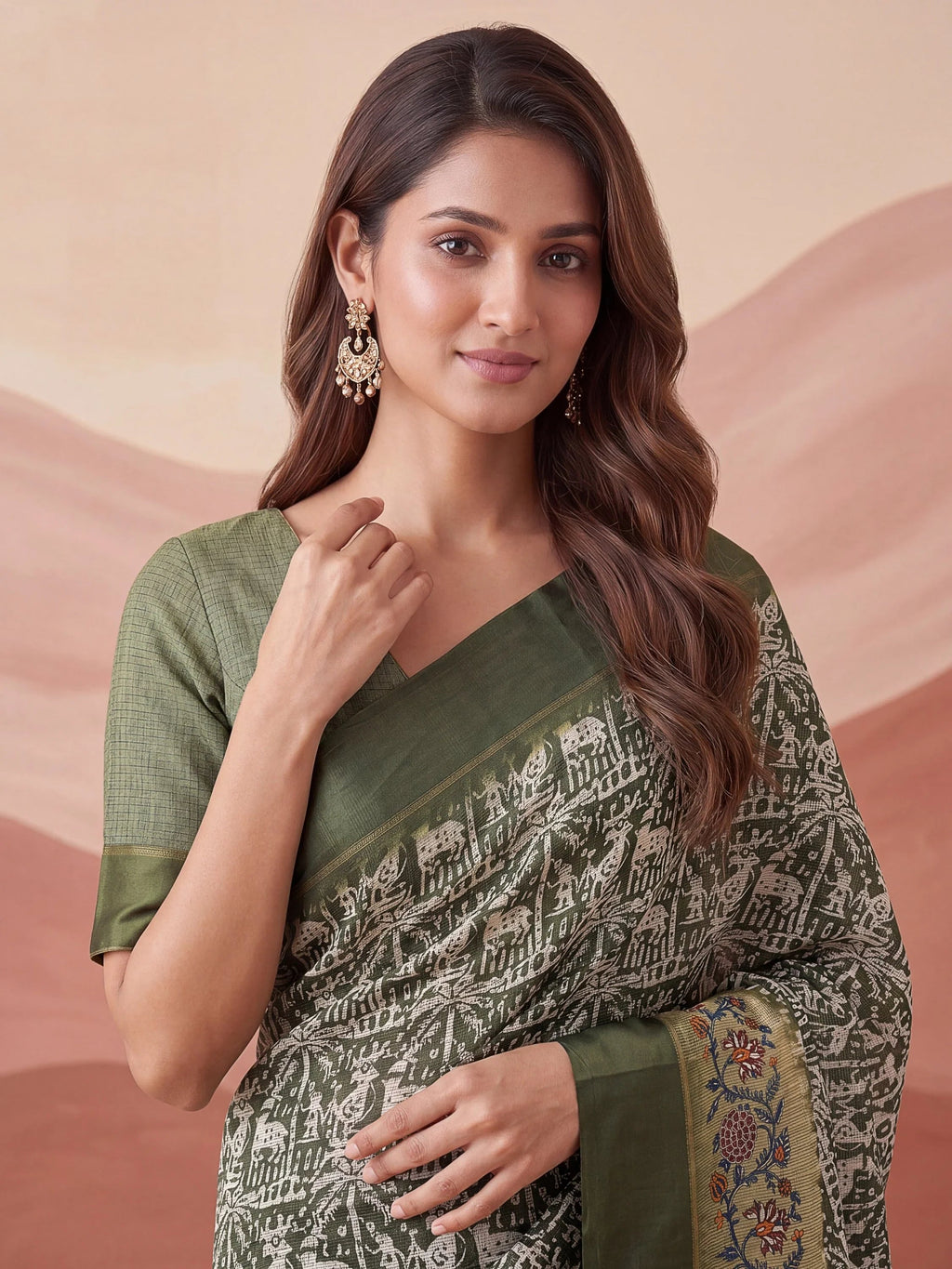 Green Splendid Printed Silk Daily Wear Saree With Blouse