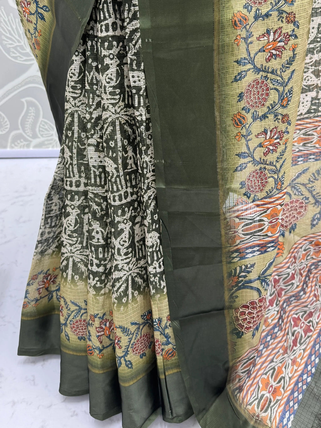 Green Splendid Printed Silk Daily Wear Saree With Blouse