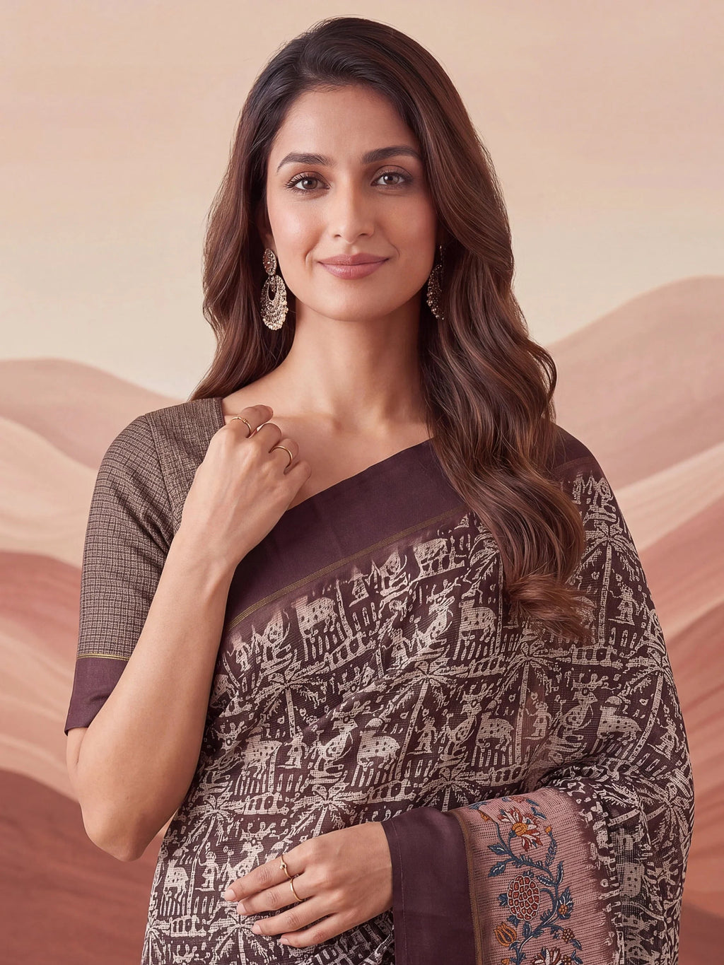 Brown Splendid Printed Silk Daily Wear Saree With Blouse