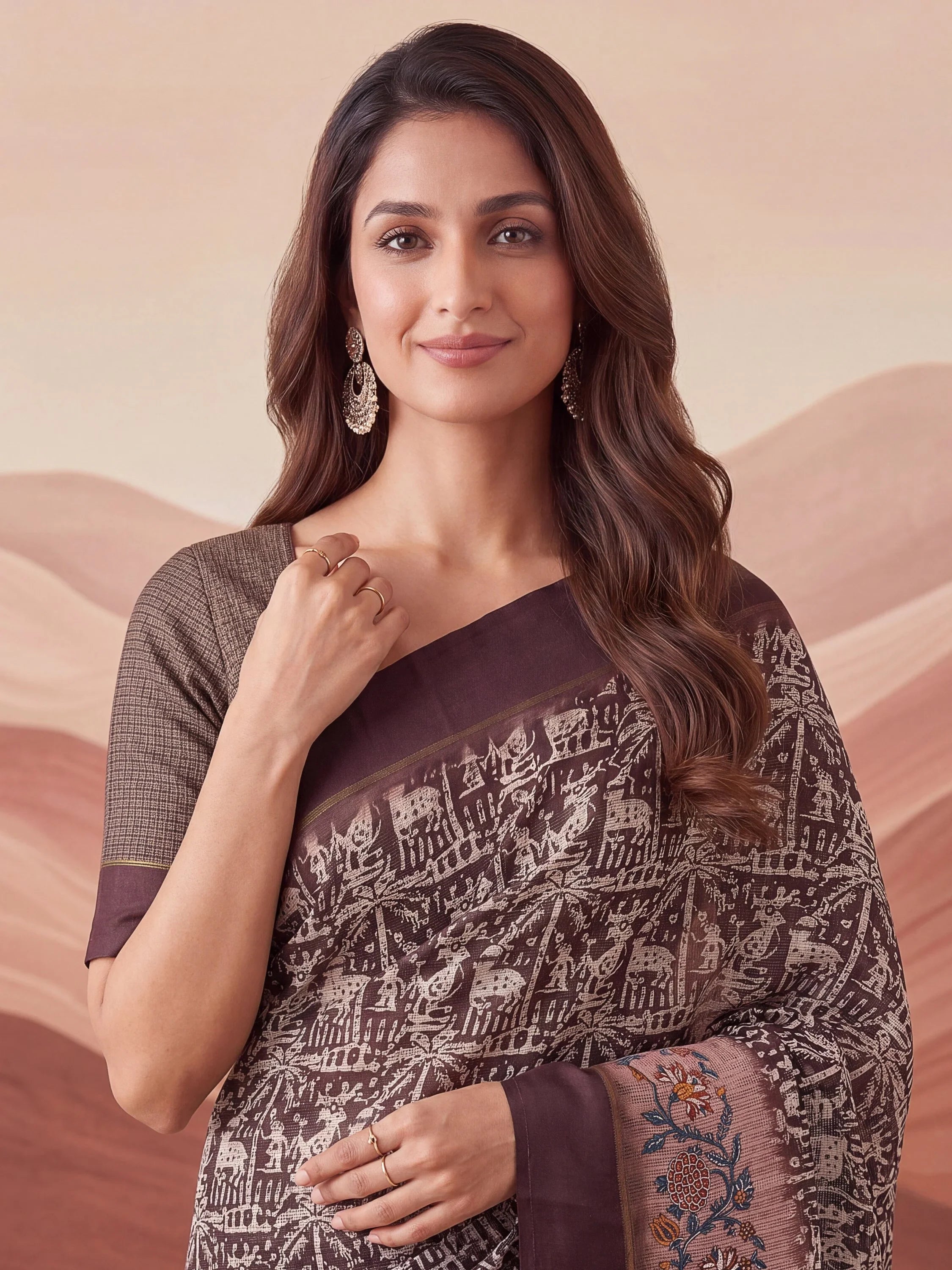 Brown Splendid Printed Silk Daily Wear Saree With Blouse