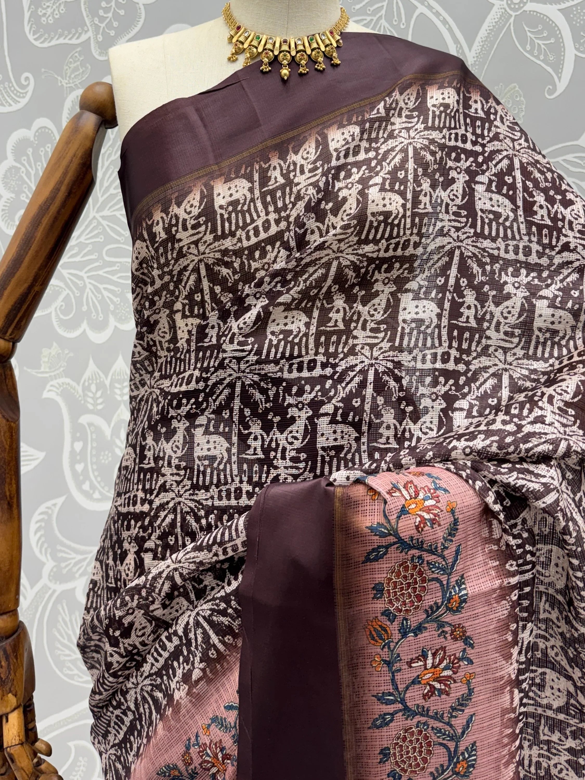 Brown Splendid Printed Silk Daily Wear Saree With Blouse