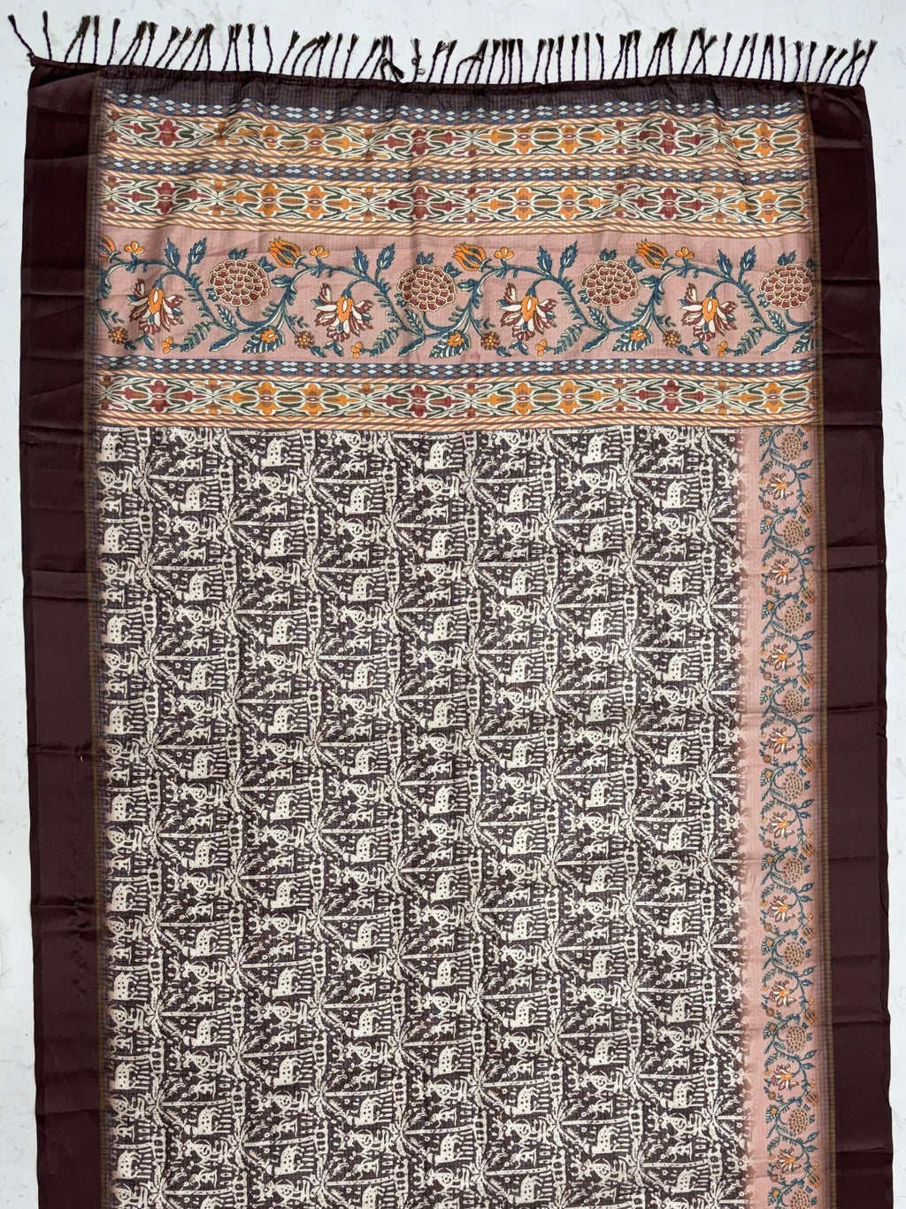 Brown Splendid Printed Silk Daily Wear Saree With Blouse