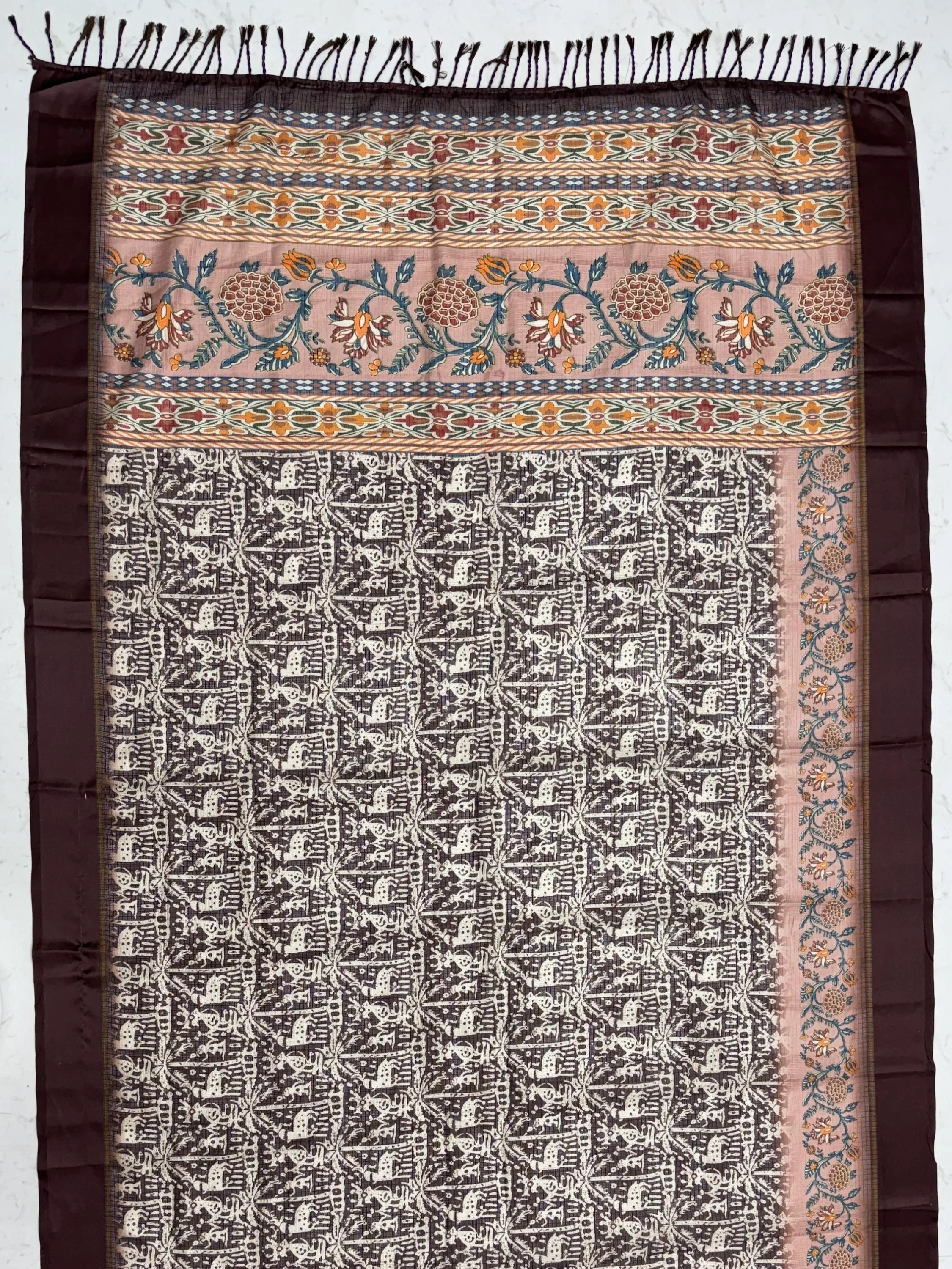 Brown Splendid Printed Silk Daily Wear Saree With Blouse