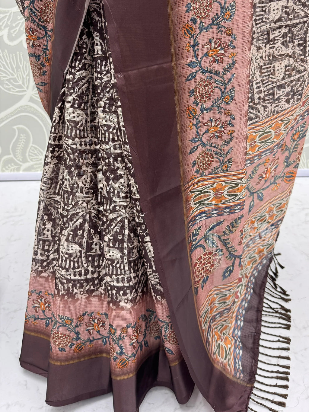 Brown Splendid Printed Silk Daily Wear Saree With Blouse