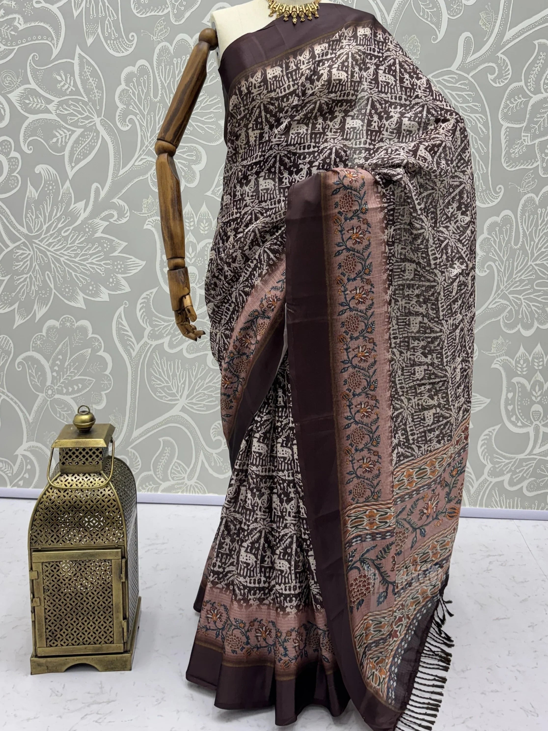 Brown Splendid Printed Silk Daily Wear Saree With Blouse