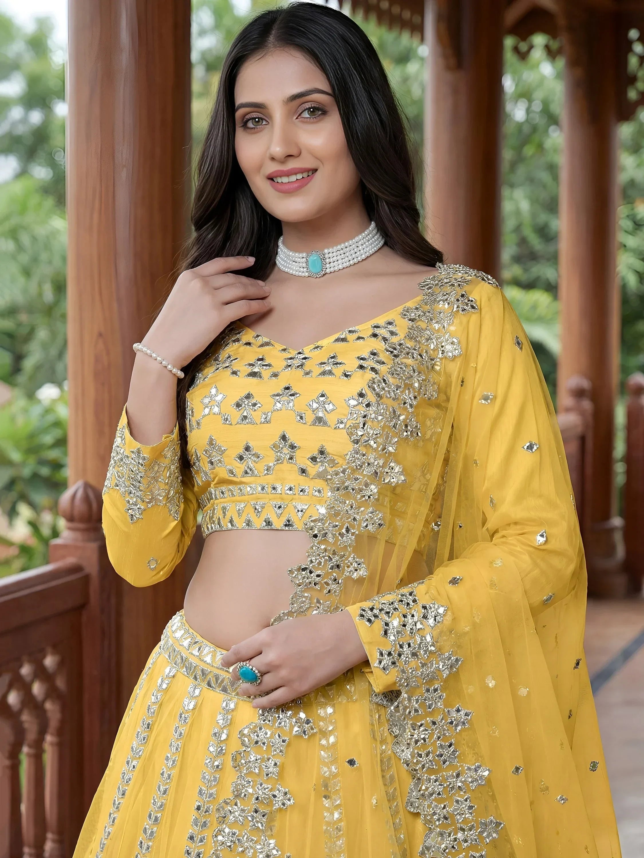 Captivating Yellow Foil Work Net Sangeet Wear Lehenga Choli