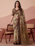Cream Fantabulous Floral Printed Silk Festive Wear Saree With Blouse