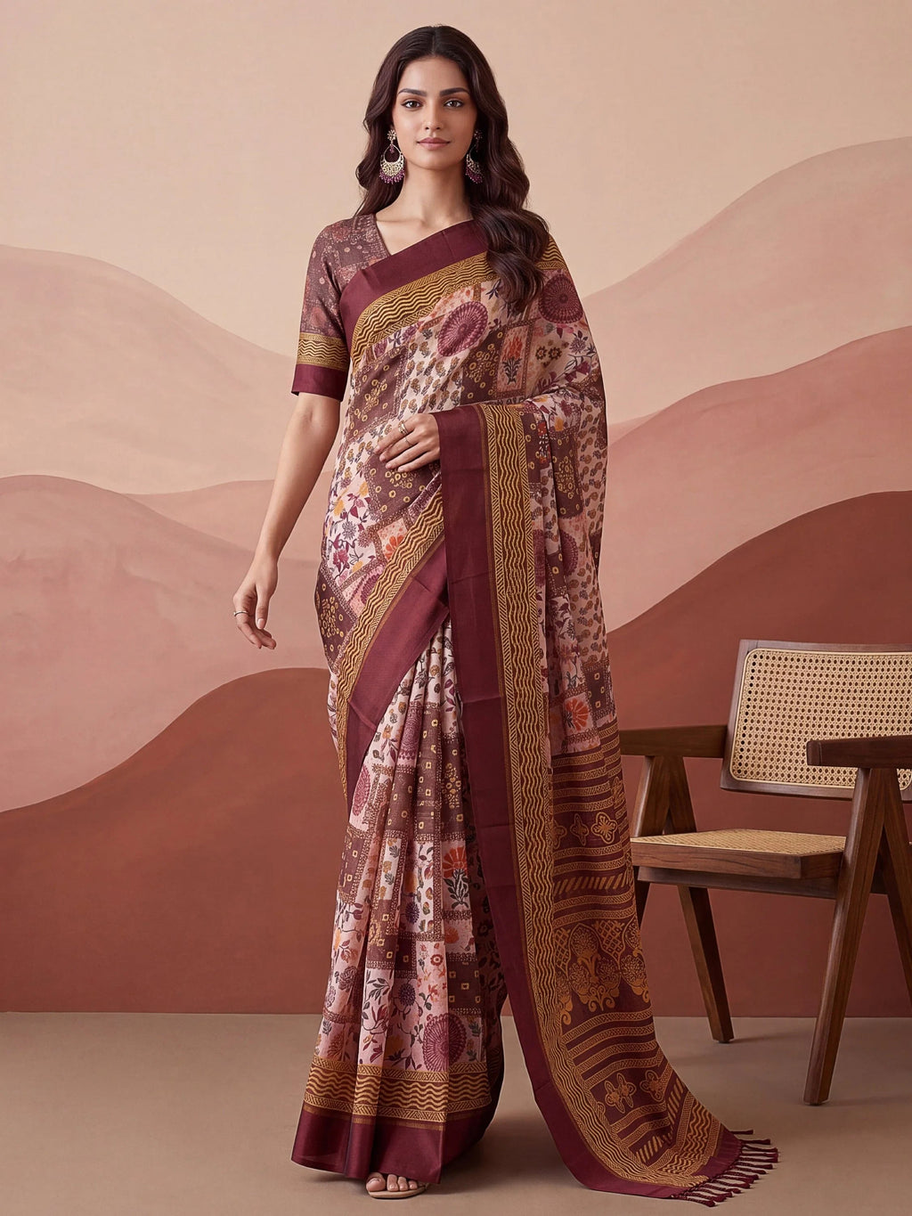 Pink Fantabulous Floral Printed Silk Festive Wear Saree With Blouse