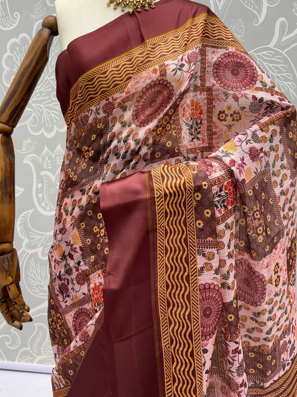 Pink Fantabulous Floral Printed Silk Festive Wear Saree With Blouse