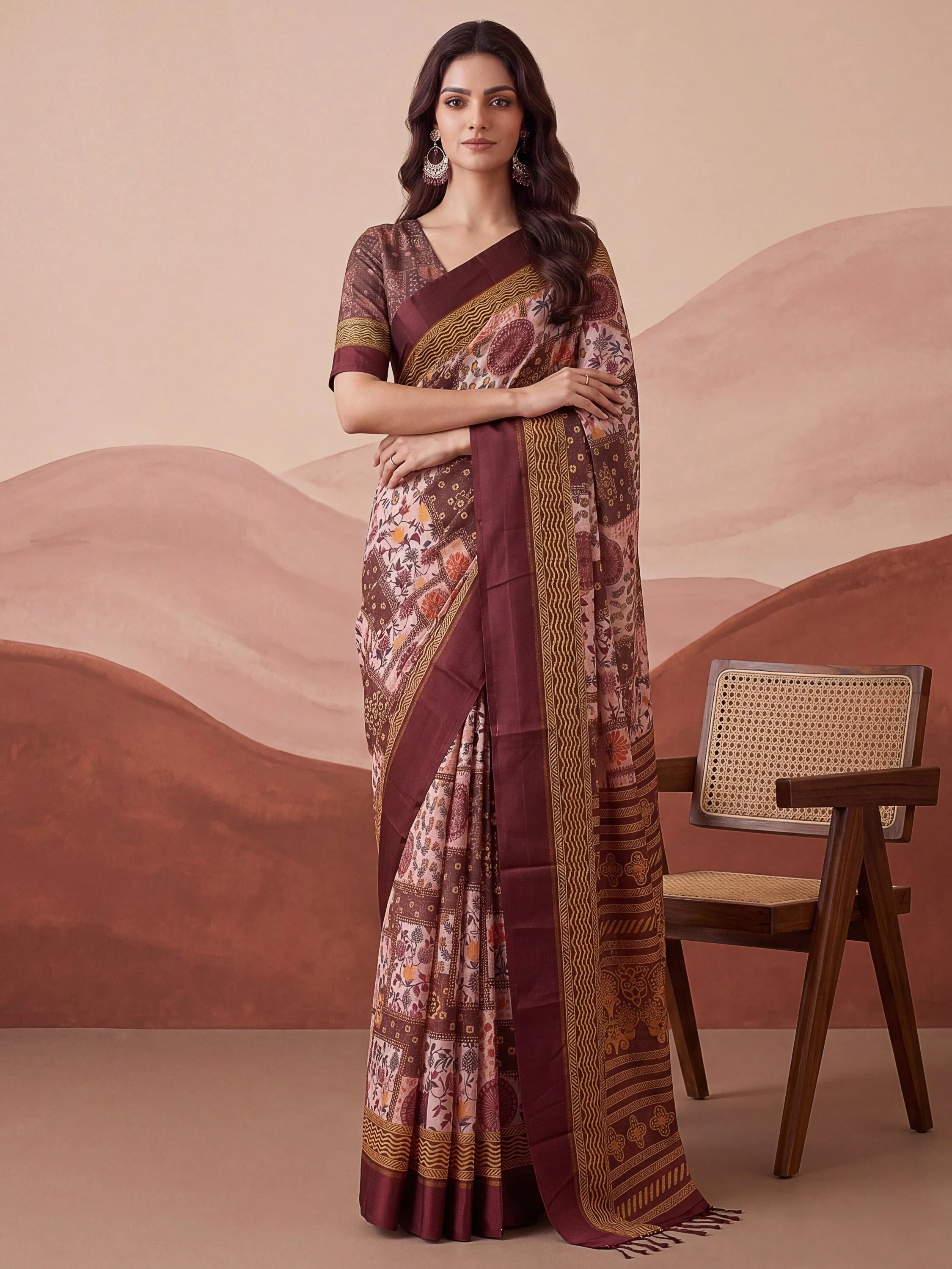Pink Fantabulous Floral Printed Silk Festive Wear Saree With Blouse